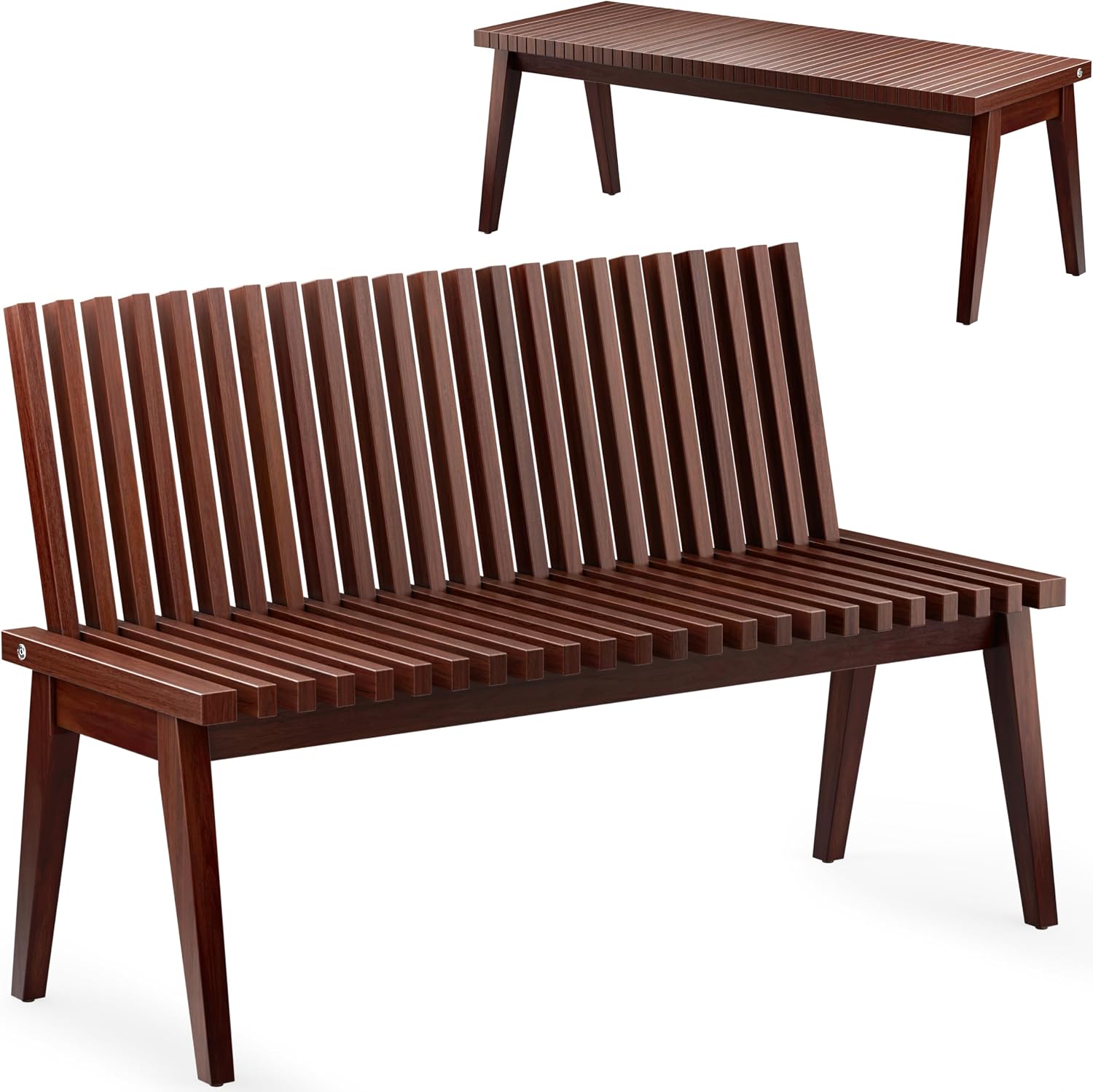 Melino Wooden Bench Outdoor 47" Convertible Acacia Wood Bench, Solid Wood Indoor Patio Benches for Outdoors