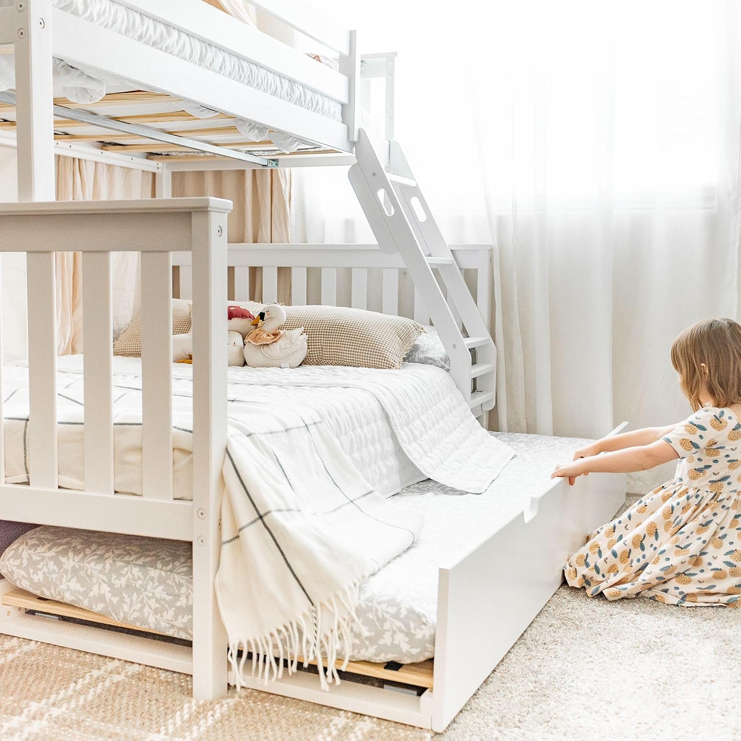 Max & Lily Bunk Bed Twin over Twin, Solid Wood Bunk Bed Frame with Ladder for Kids, 14" Safety Guardrails, Easy Assembly, No Box Spring Needed, White