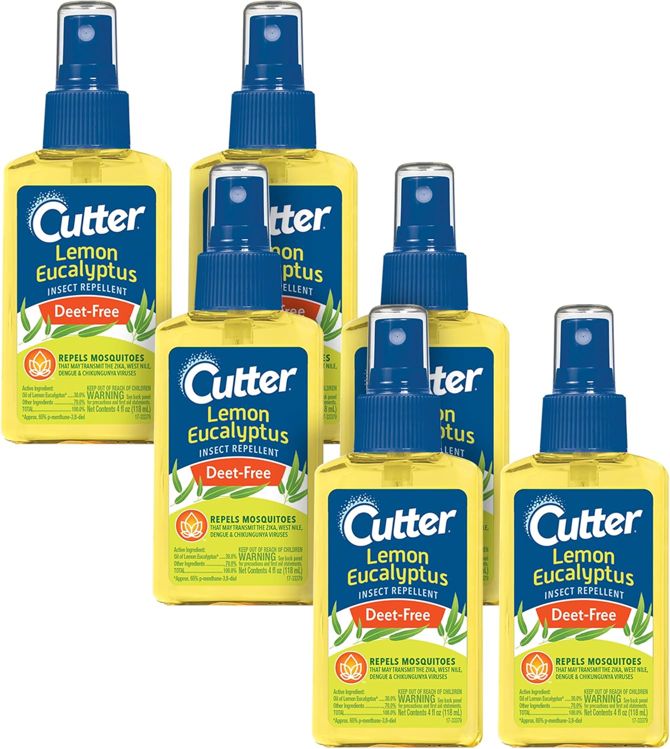 Cutter Lemon Eucalyptus Insect Repellent 4 Ounces, DEET-Free Pump Spray, 6 Pack | Repels Mosquitoes, Bug Spray Made with Oil of Lemon Eucalyptus