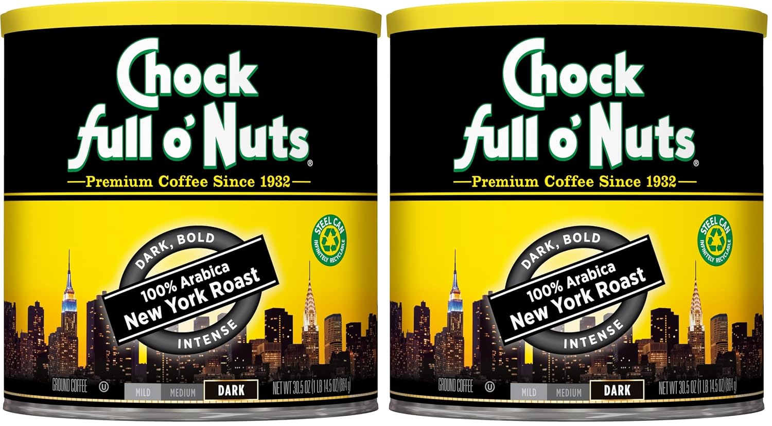 Chock Full o' Nuts French Roast Ground Coffee – Premium Beans in Recyclable Steel Can – Rich Flavor & Aroma, Dark Roast – Perfect for Drip, Pour-Over, Percolator – 26 Oz Can