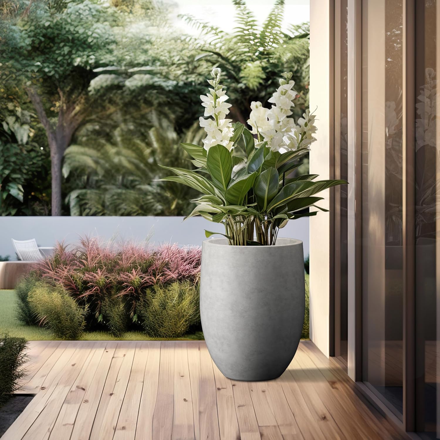 Kante Tall Concrete Planter 21.7" Modern White Floor Pot for Indoor Outdoor