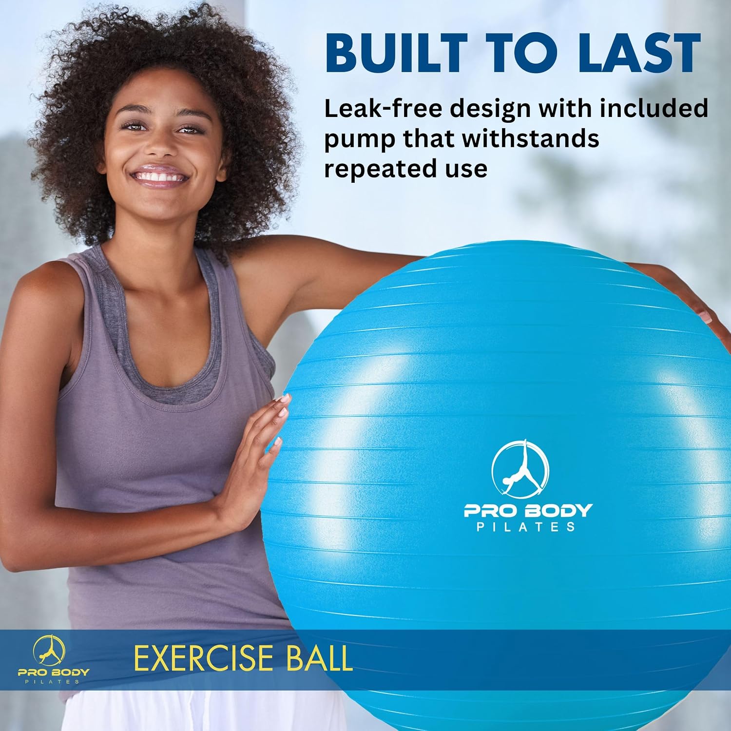 ProBody Pilates Yoga Ball - Gym Grade Exercise Ball | Sizes 45/55/65/75/85 cm, 880 lb Load, CA 10P Cert, PT & Prenatal Use, Recommended by OBs, Pump