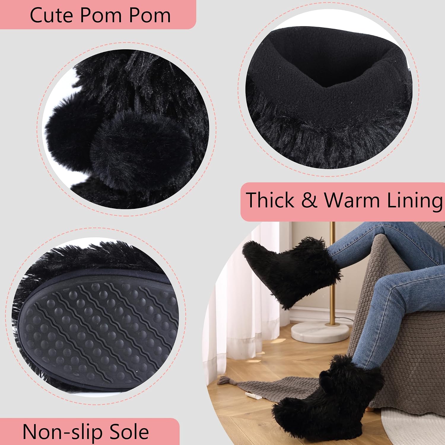 Home Slipper Women's Soft Fleece Plush Warm Indoor House Slipper Boots Shoes