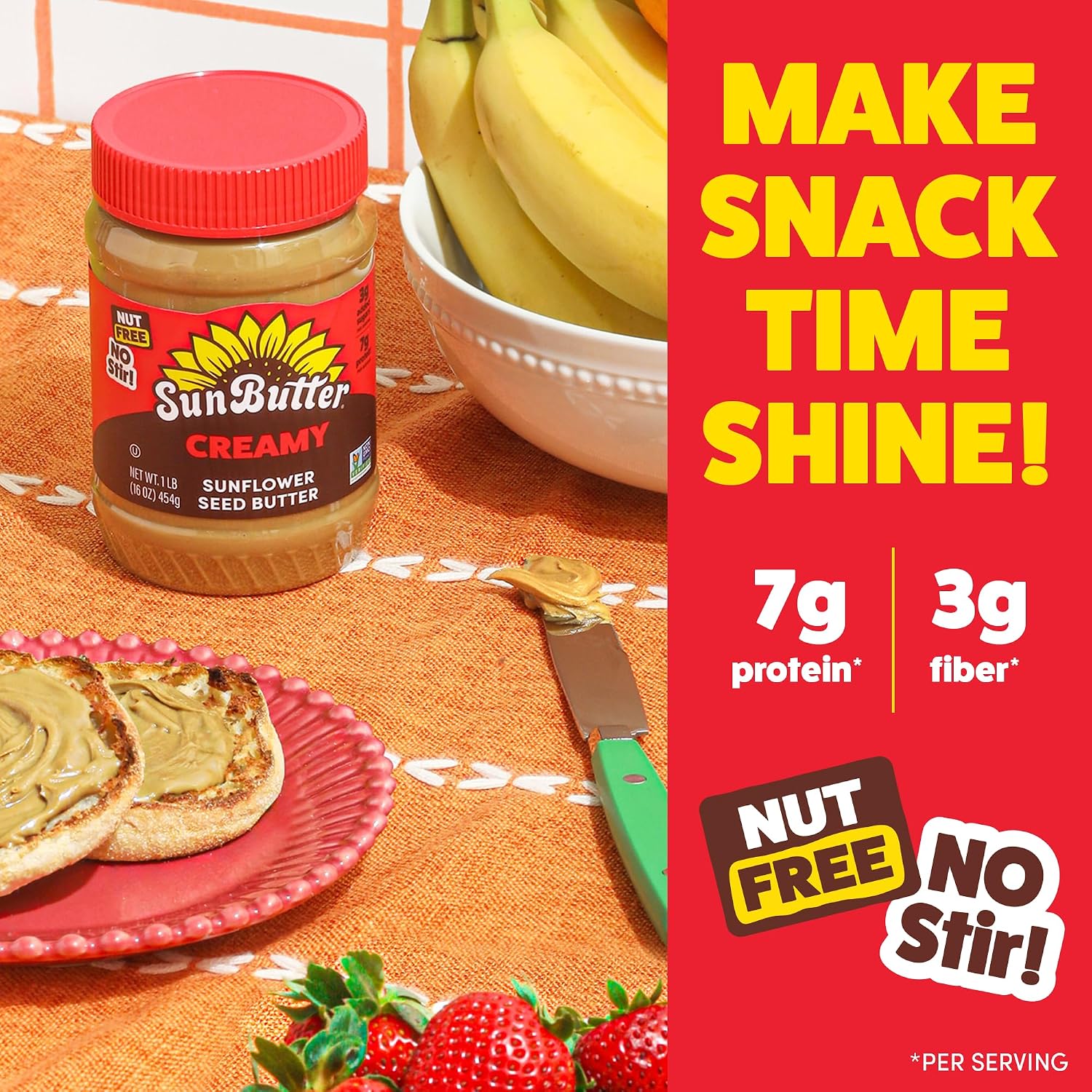 SunButter Original Sunflower Seed Butter, 16 oz Nut-Free Spread with 7g Plant-Based Protein, Roasted Rich & Savory Flavor, Smooth Texture | Vegan, Kosher & Non-GMO
