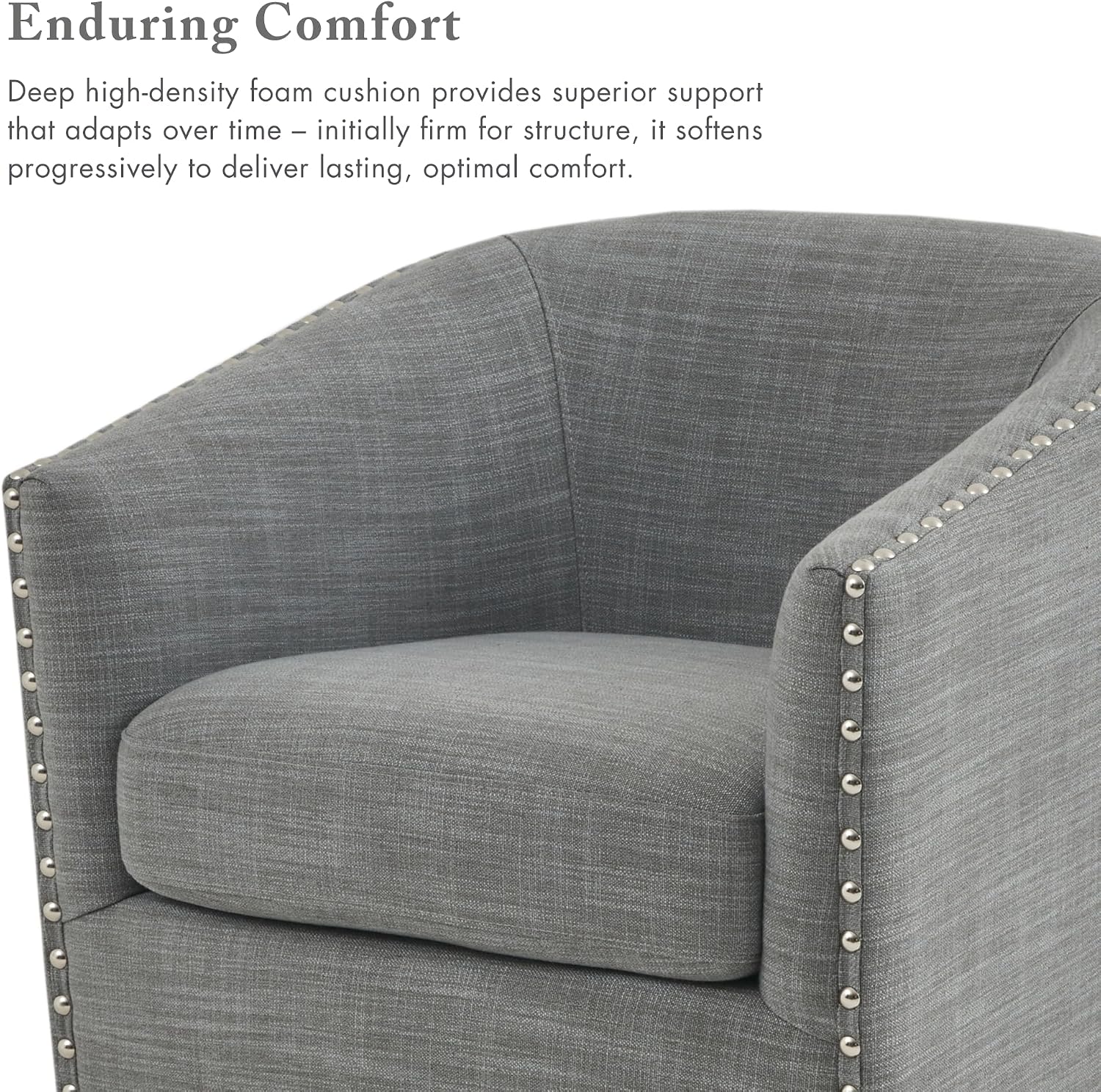 Madison Park Swivel Barrel Accent Chair, Upholstered Curved Back with 7-Inch Thick Woven Cushion, 360° Swivel, Nailhead Trim, Comfy Chair for Living Room, Bedroom, Office, 28" Wide, Neutral, Tyler