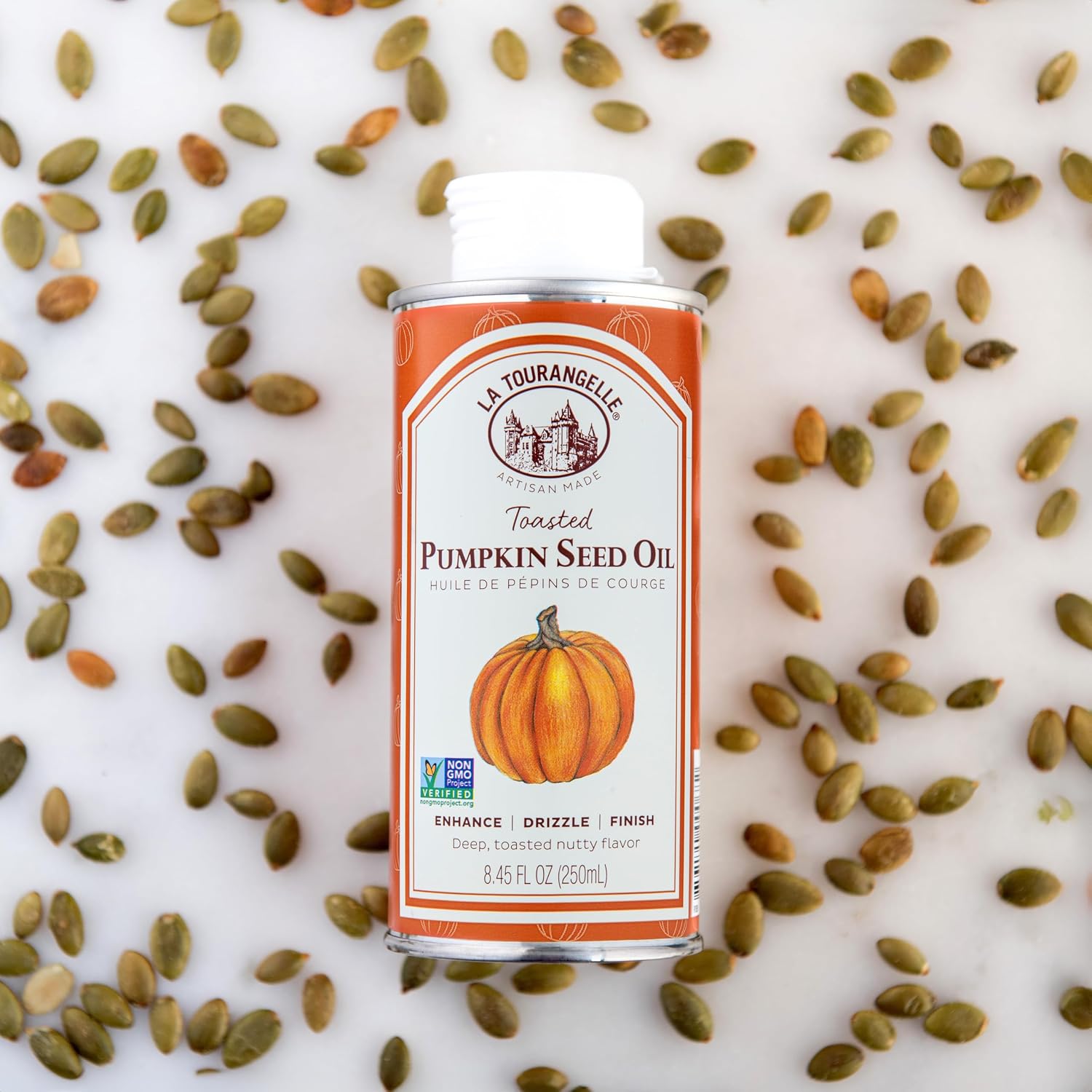 La Tourangelle Toasted Pumpkin Seed Oil, for Cooking, Dressings, 8.45 fl oz | Made Using Traditional Styrian Techniques, Great for Pastas and Spreads, Health and Beauty Oil, Gluten Free, Non-GMO