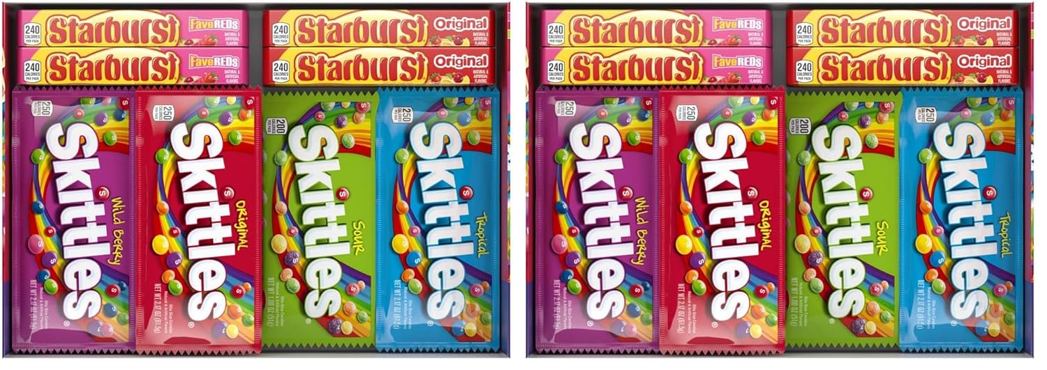 SKITTLES & STARBURST Assorted Candy Variety Pack Bulk Box 18 Count 37.05 oz | Everyday snacking, snack box, mix candy assortment bulk candy fruity candies bulk box for fundraising, snacking, road trips