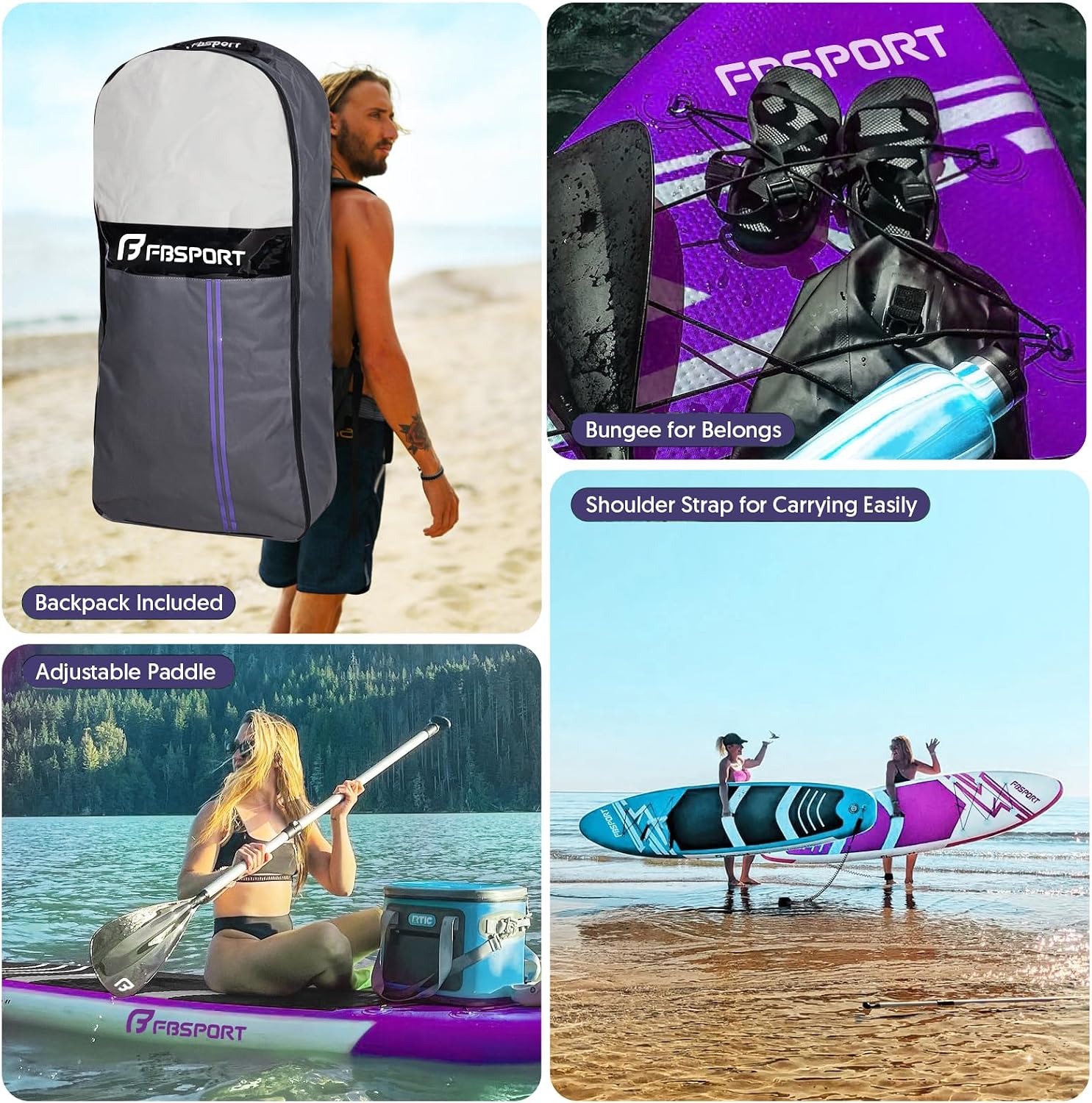 FBSPORT 11' Premium Stand Up Paddle Board, Yoga Board with SUP Accessories & Carry Bag | Wide Stance, Surf Control, Non-Slip Deck, Leash