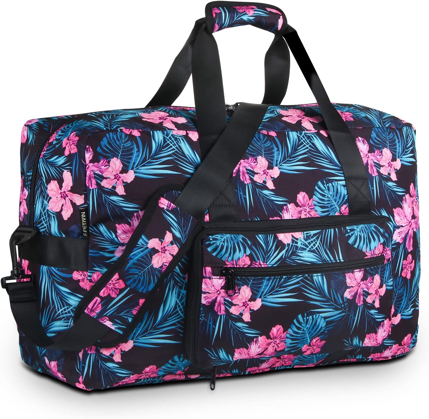 Travel Foldable Waterproof Duffel Bag - Lightweight Carry on Luggage Tote Duffel Bag(Black Floral)