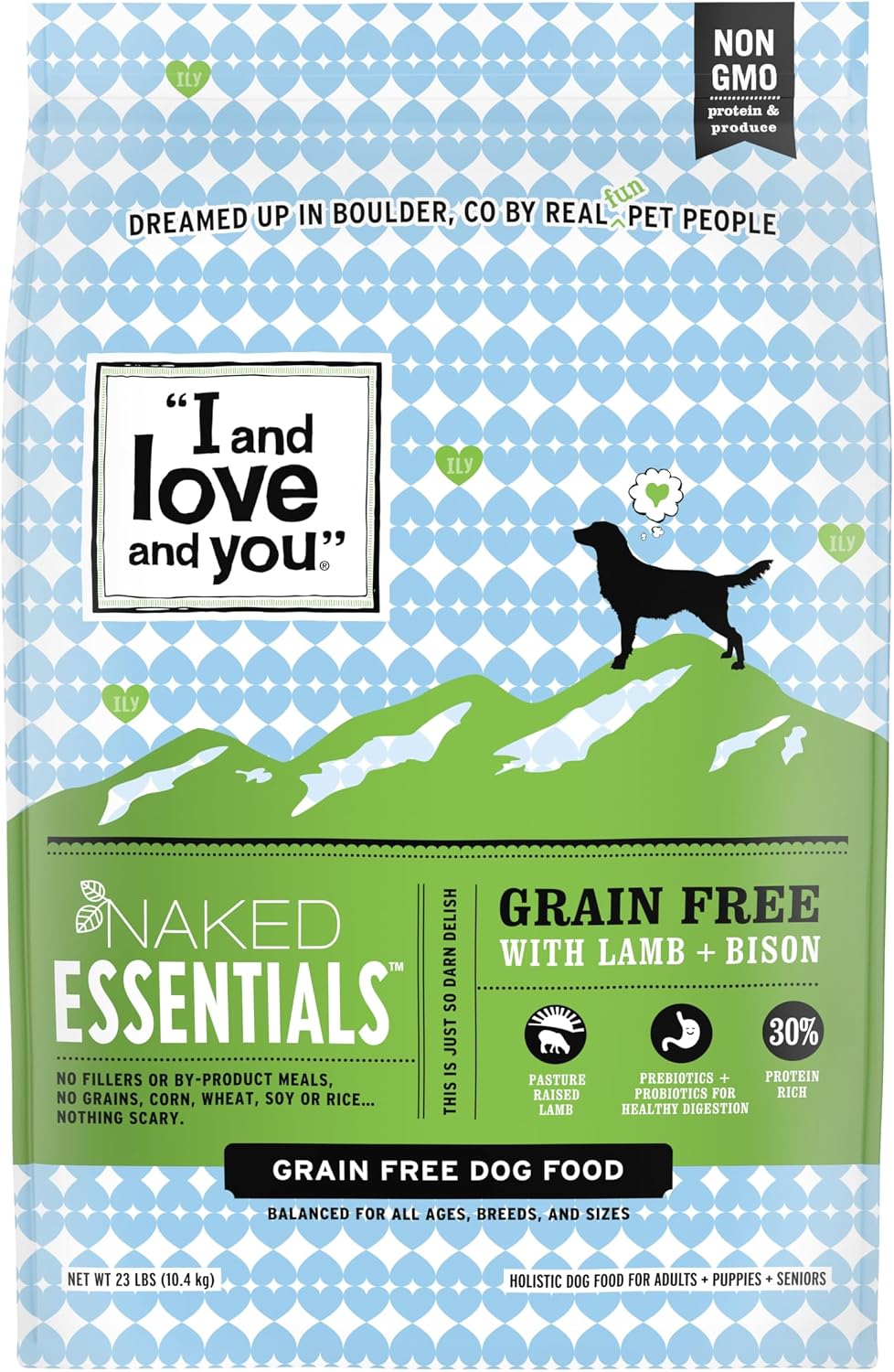 I and love and you Naked Essentials Dry Dog Food - Lamb + Bison - High Protein, Real Meat, No Fillers, Prebiotics + Probiotics, 4lb Bag