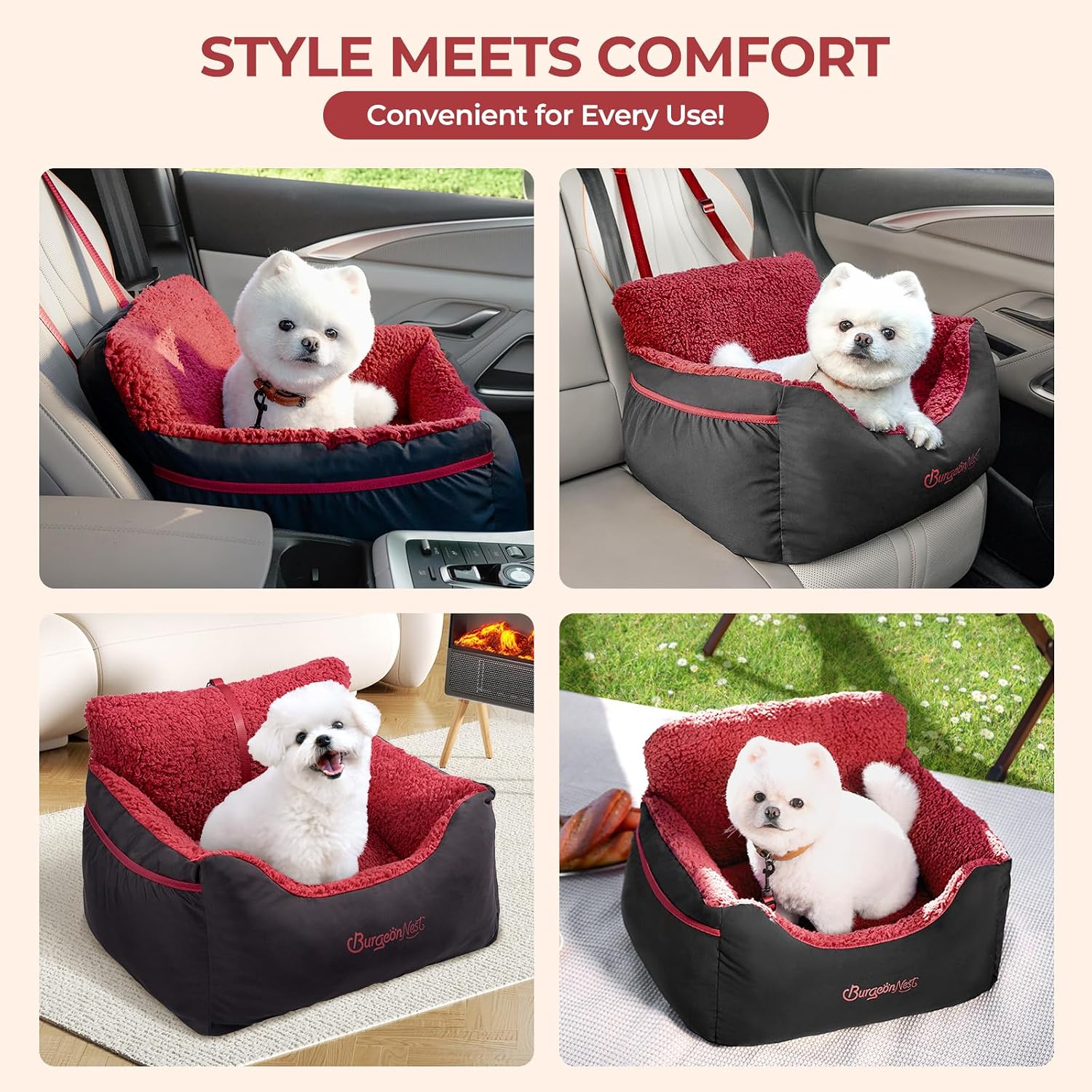 BurgeonNest Dog Car Seat for Small Dogs & Cats Under 25 lbs,Black