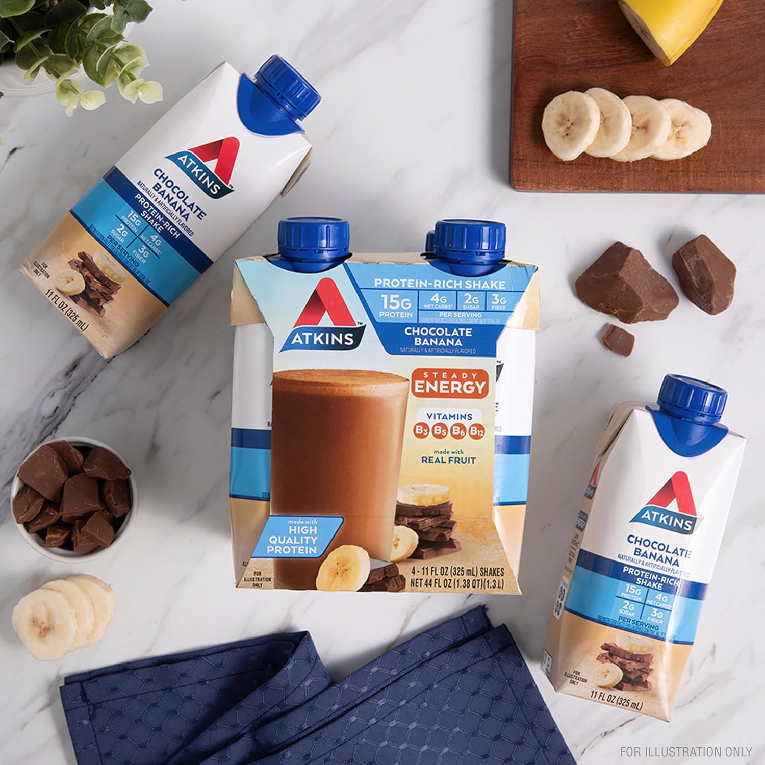 Atkins Milk Chocolate Delight High Protein Shake, 15g Protein, 12 Count | 15g Protein, 3g Fiber, 2g Net Carb, 1g Sugar, Chocolate Flavored, Keto Friendly, Ready to Drink, 12 Count