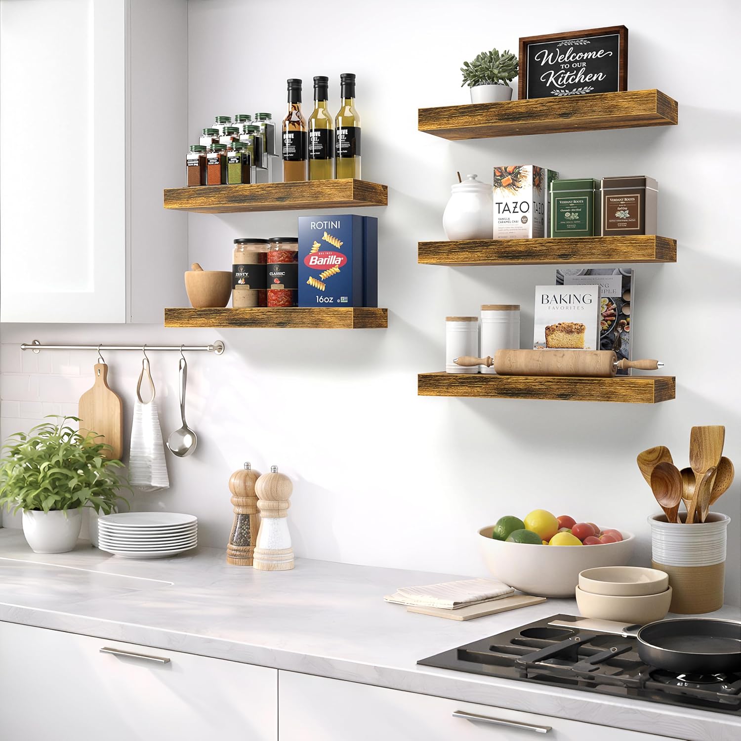 Sorbus Floating Shelves for Wall – 16 Inch Floating Shelf for Kitchen, Bedroom, Living Room, Bathroom, Home & Wall Decor - Mounted Bathroom Shelves with Invisible Brackets (Grey, 3 Pack)
