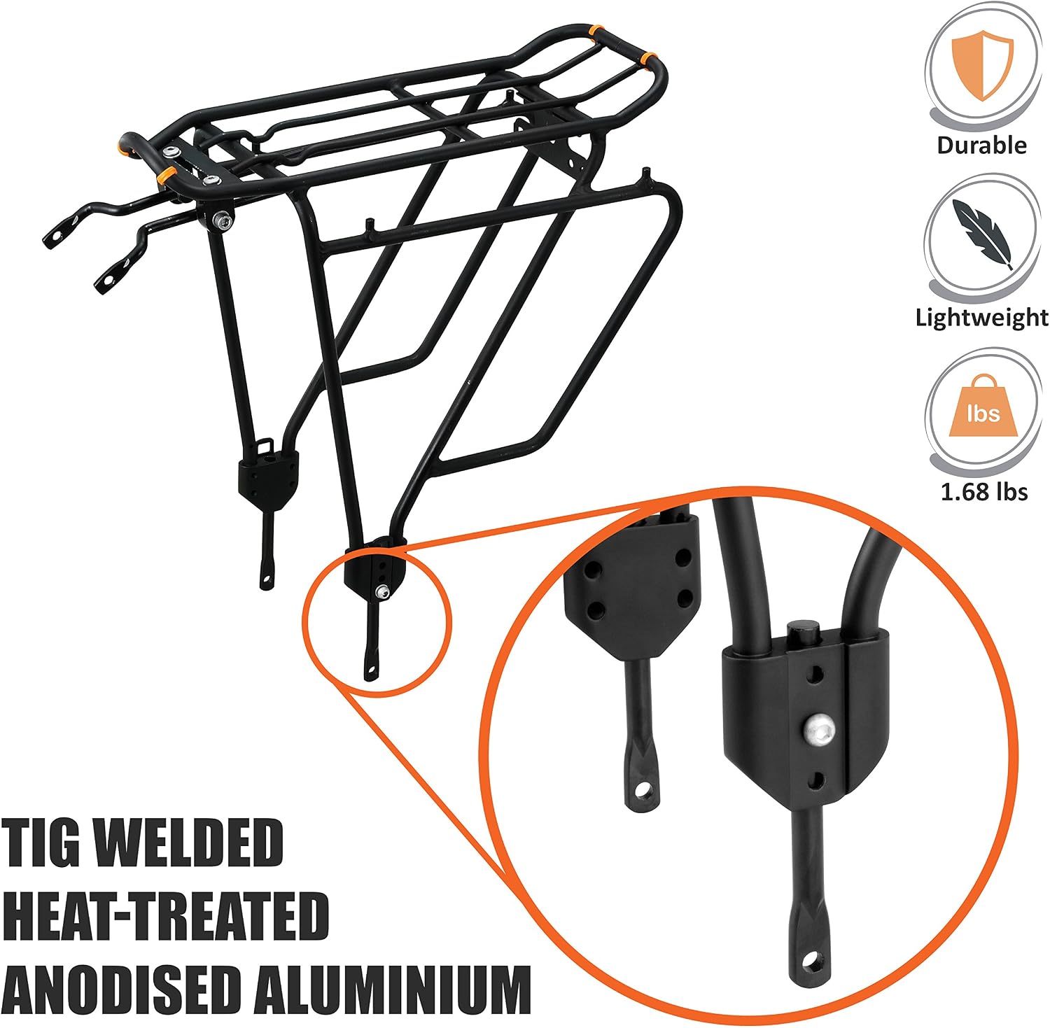 Ibera Bike Rack - Bicycle Touring Carrier Plus+ for Disc Brake/Non-Disc Brake Mount, Fat Tire Bikes, Frame-Mounted for Heavier Top & Side Loads, Height Adjustable for 26"-29" Frames