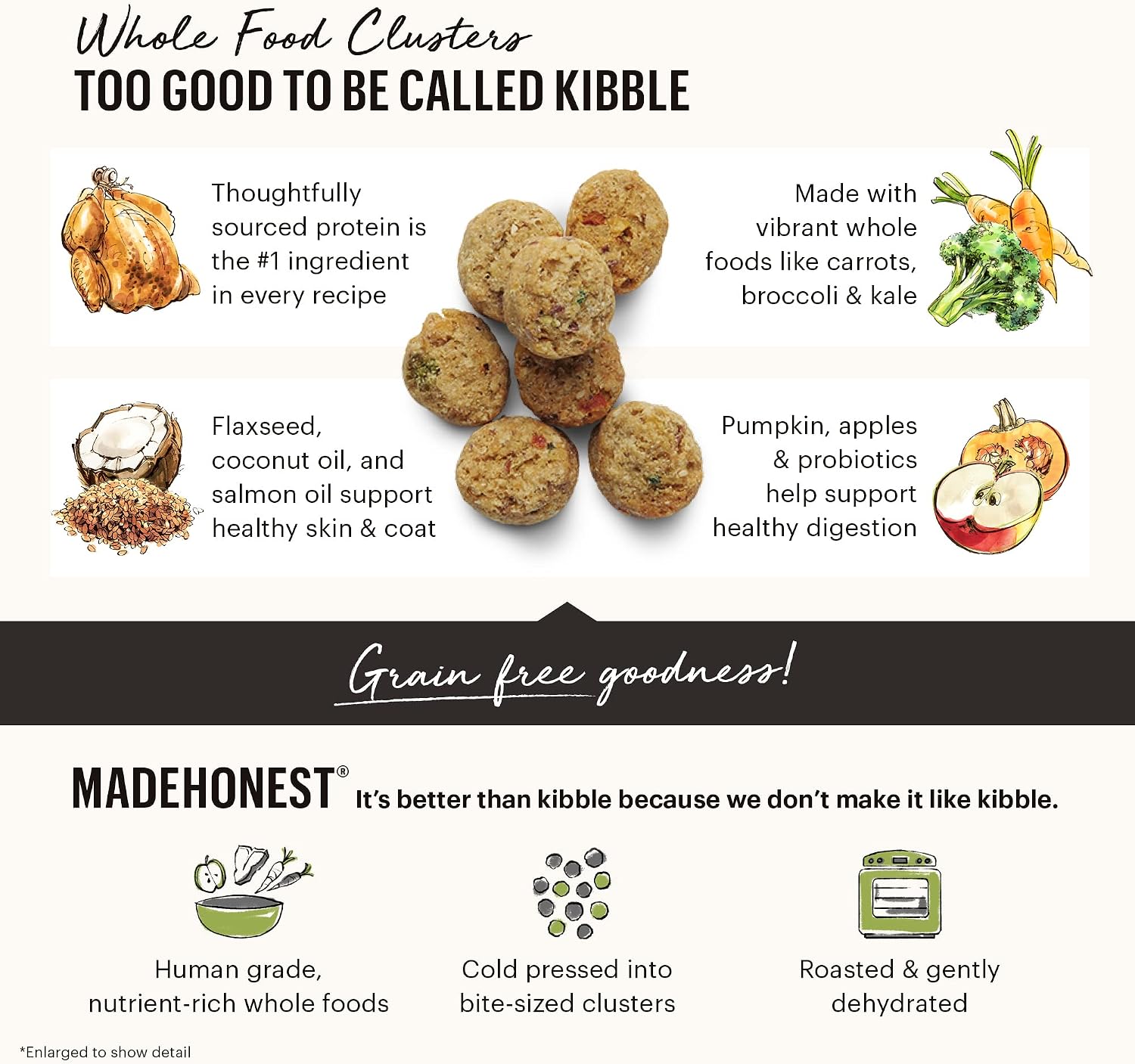 The Honest Kitchen Grain Free Beef & Superfoods Whole Food Clusters, Human Grade Dry Dog Food, Vet-Crafted Nutritional Support for Skin, Coat, Digestion & Overall Wellness, 20 lb Bag
