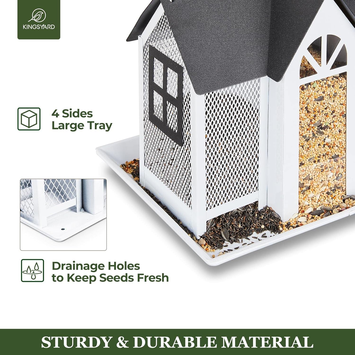 Kingsyard Bird Feeder House for Outside, Metal Mesh Wild Bird Feeder with Triple Feeders for Finch Cardinal Chickadee, Large Capacity