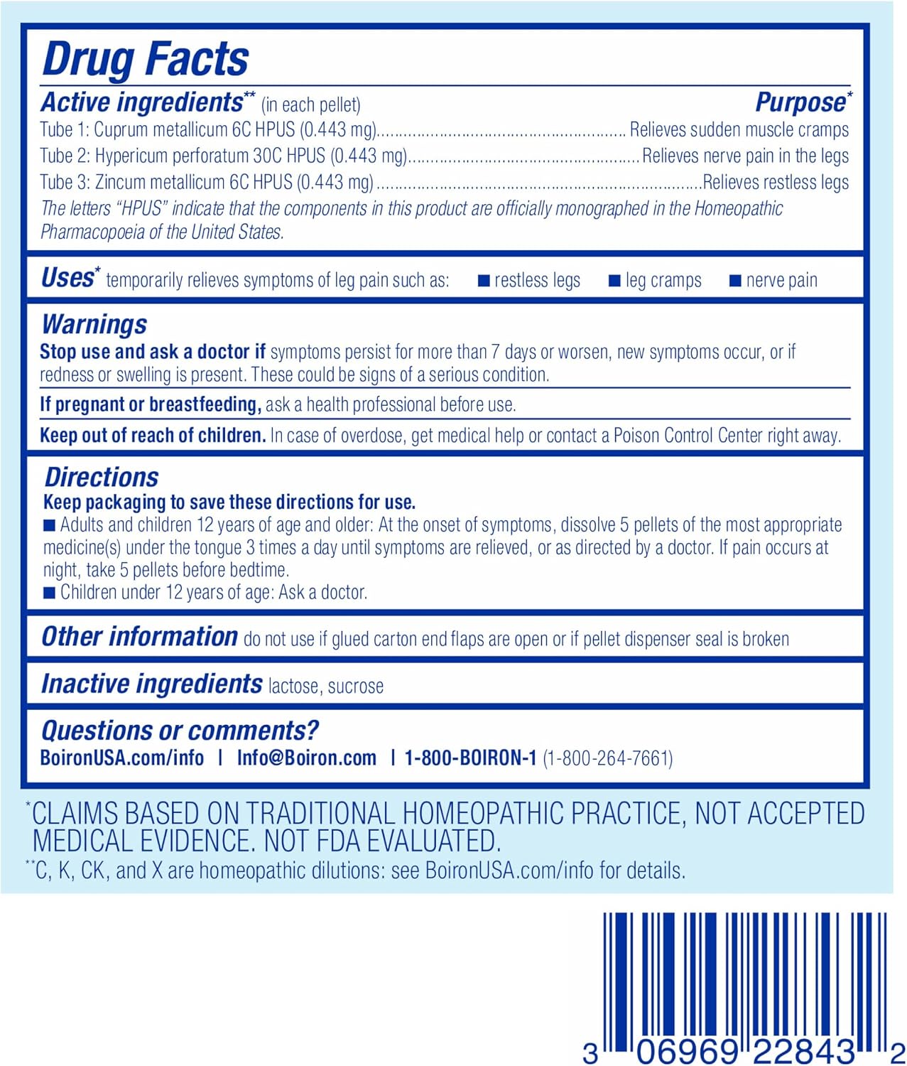 Boiron Leg Pain Relief for Relief from Restless Legs, Leg Cramps, and Shooting Pain - 3 Count (240 Pellets) | For Restless Legs, Leg Cramps