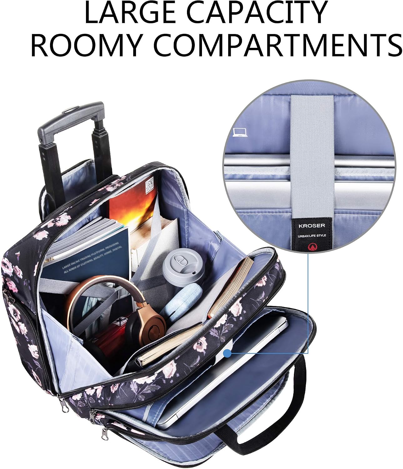 KROSER 15.6 Inch Rolling Laptop Computer Bag,Wheeled Briefcase for women