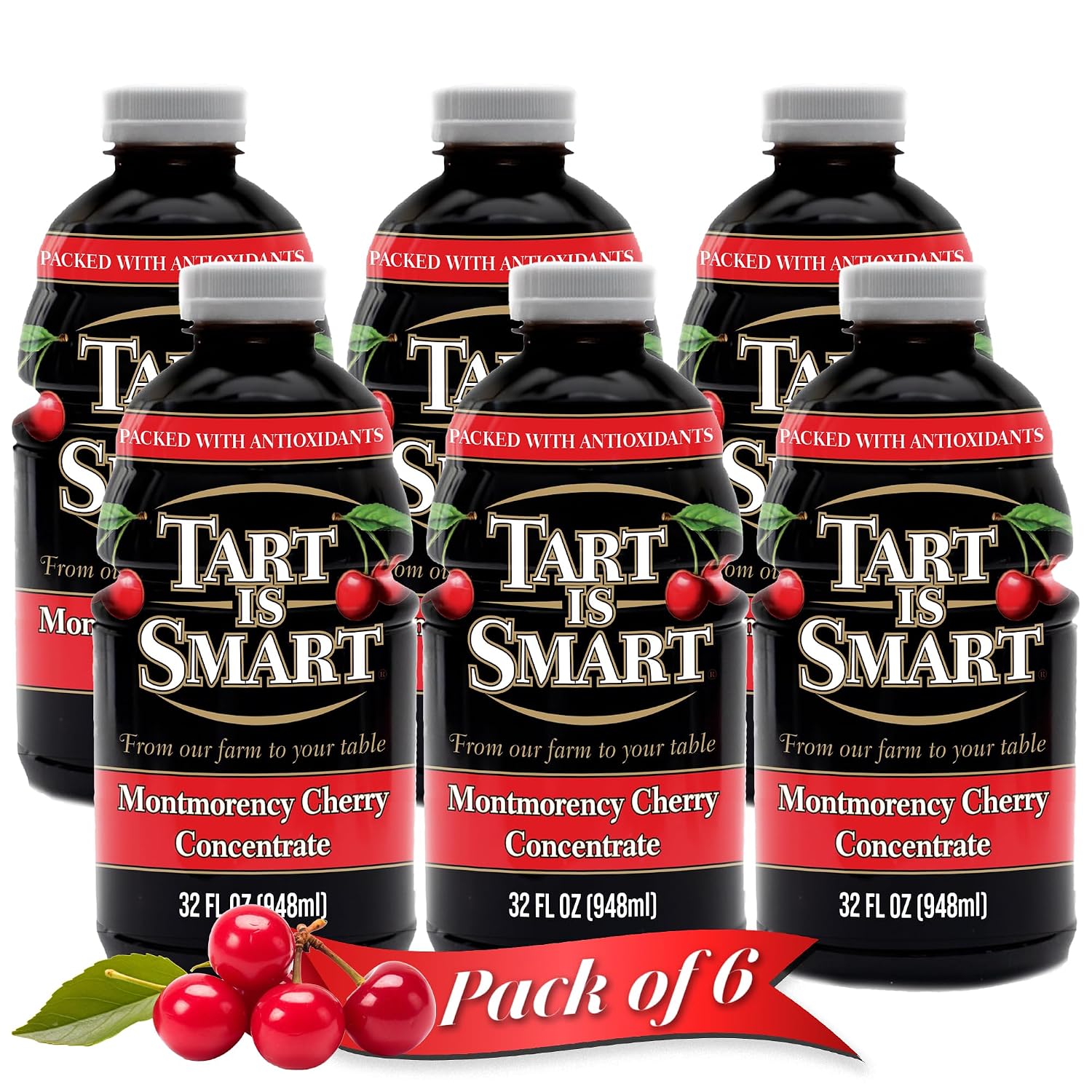 Tart is Smart Montmorency Tart Cherry Juice Concentrate, Cherry Juice Bottle Beverage, Rich in Antioxidants, Ideal for Muscle Recovery and Sleep Support, No-Added Sugar - 32 Ounce Bottle (Pack of 1)