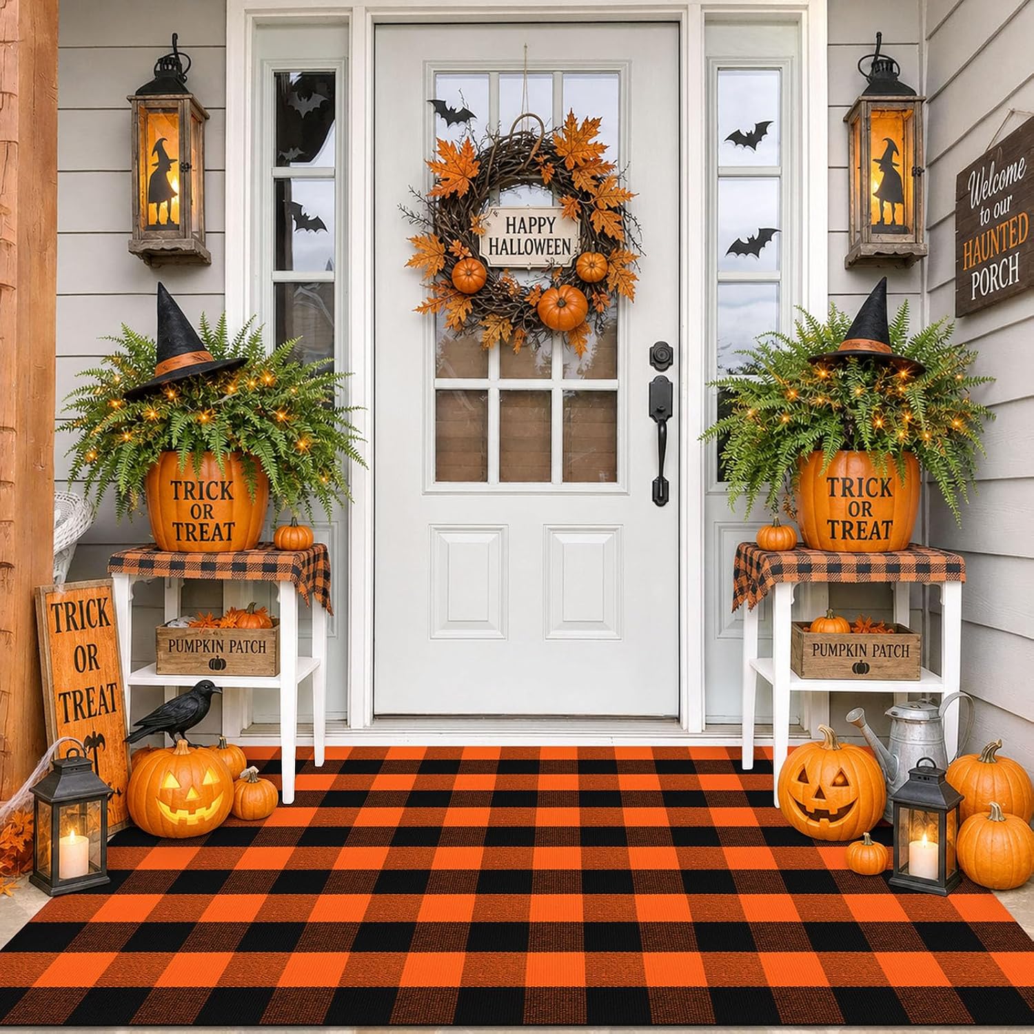 IOHOUZE 27.5x43 Buffalo Plaid Rug, Washable Front Door Mat, Black White