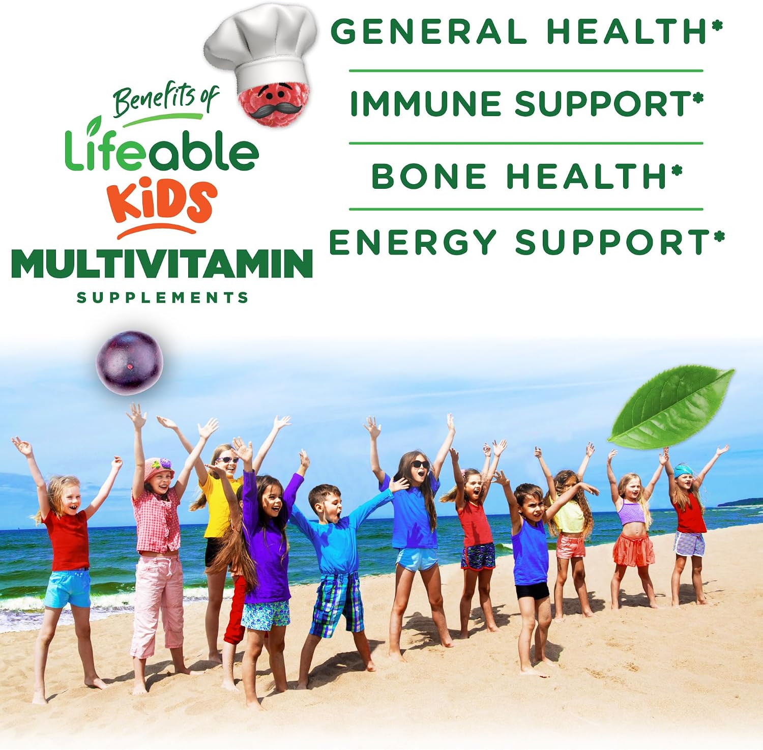 Lifeable Kids Multivitamin Gummies | Great Tasting Multivitamin for Kids | with Vitamins A, C, D, E, B6, B12, Zinc, Biotin, Folic Acid, Iodine