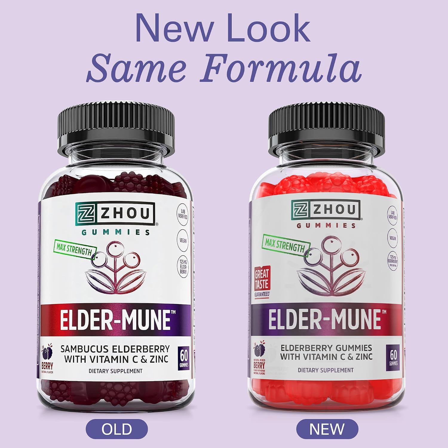 ZHOU Nutrition Elder-Mune Sambucus Elderberry Gummies with Zinc and Vitamin C for Kids & Adults (Age 4+) Immune Support with Antioxidants, Vegan, Gluten Free, Non-GMO, 30 Servings, 60 Gummies | Daily Immune Support Supplement for Women & Men, Chewable Na…