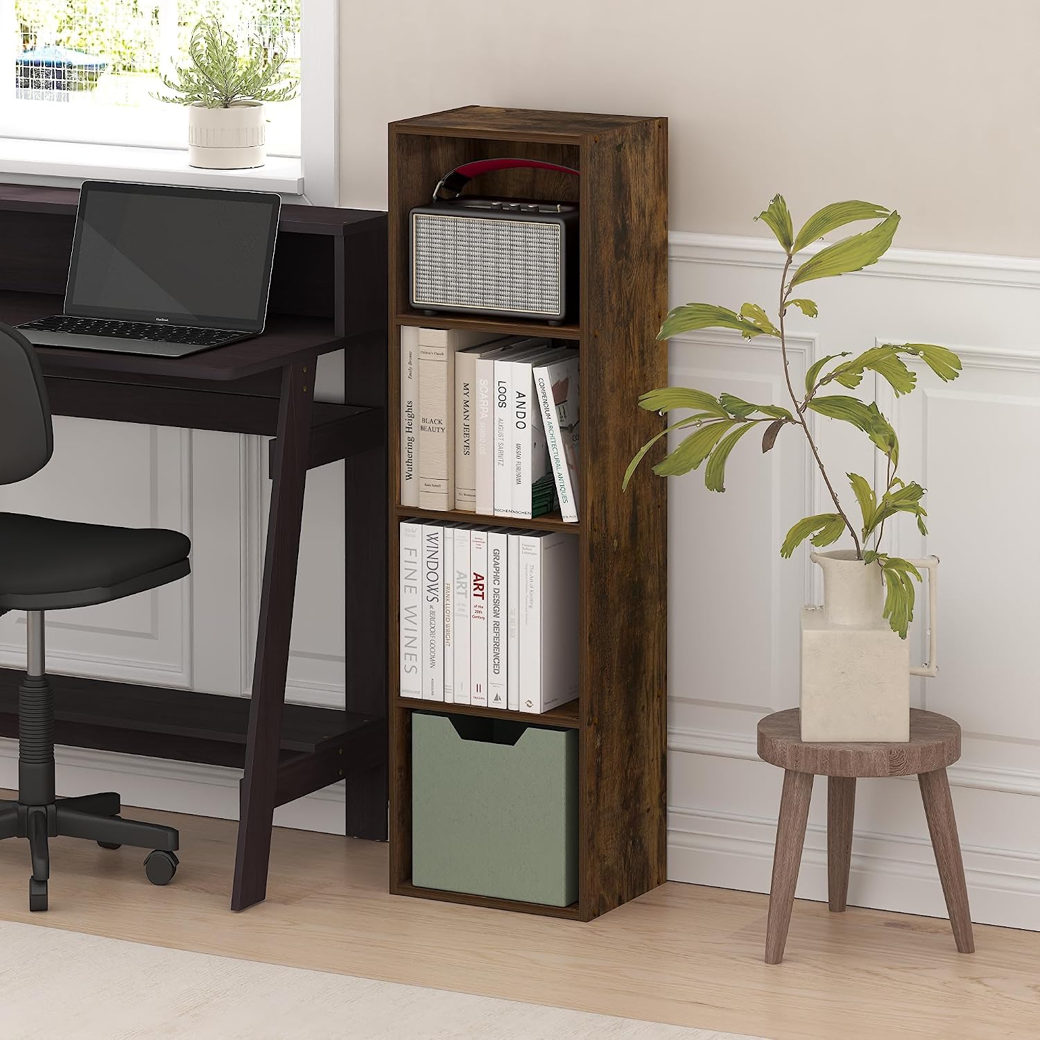Furinno PASIR Book Shelf, 5-Tier Modern Bookshelf, Open Shelves Bookcase, 9 x 12 x 52, for Living Room, Bedroom, Home Office, Plain White