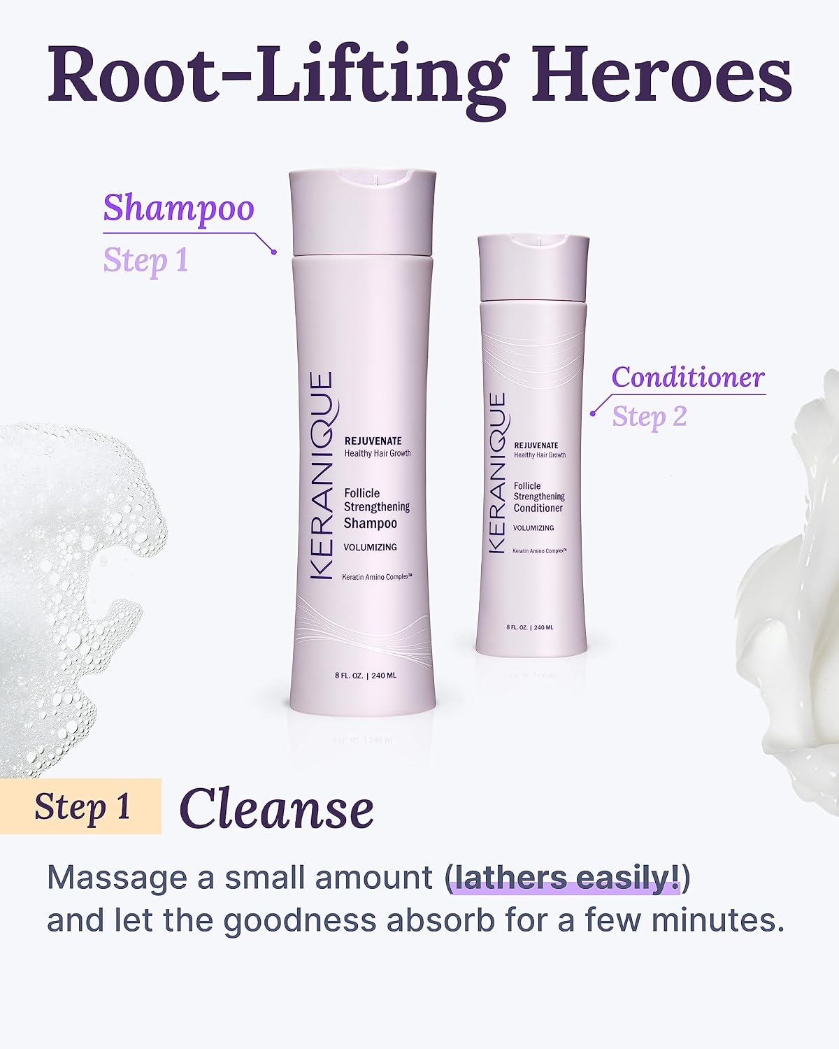 Keranique Volumizing Shampoo for Hair Repair, Growth & Thinning Hair Support – Keratin, Biotin, Menthol & Niacinamide, Anti-Breakage, Lightweight Strengthening Formula 8 Oz - Keratin Amino Complex™