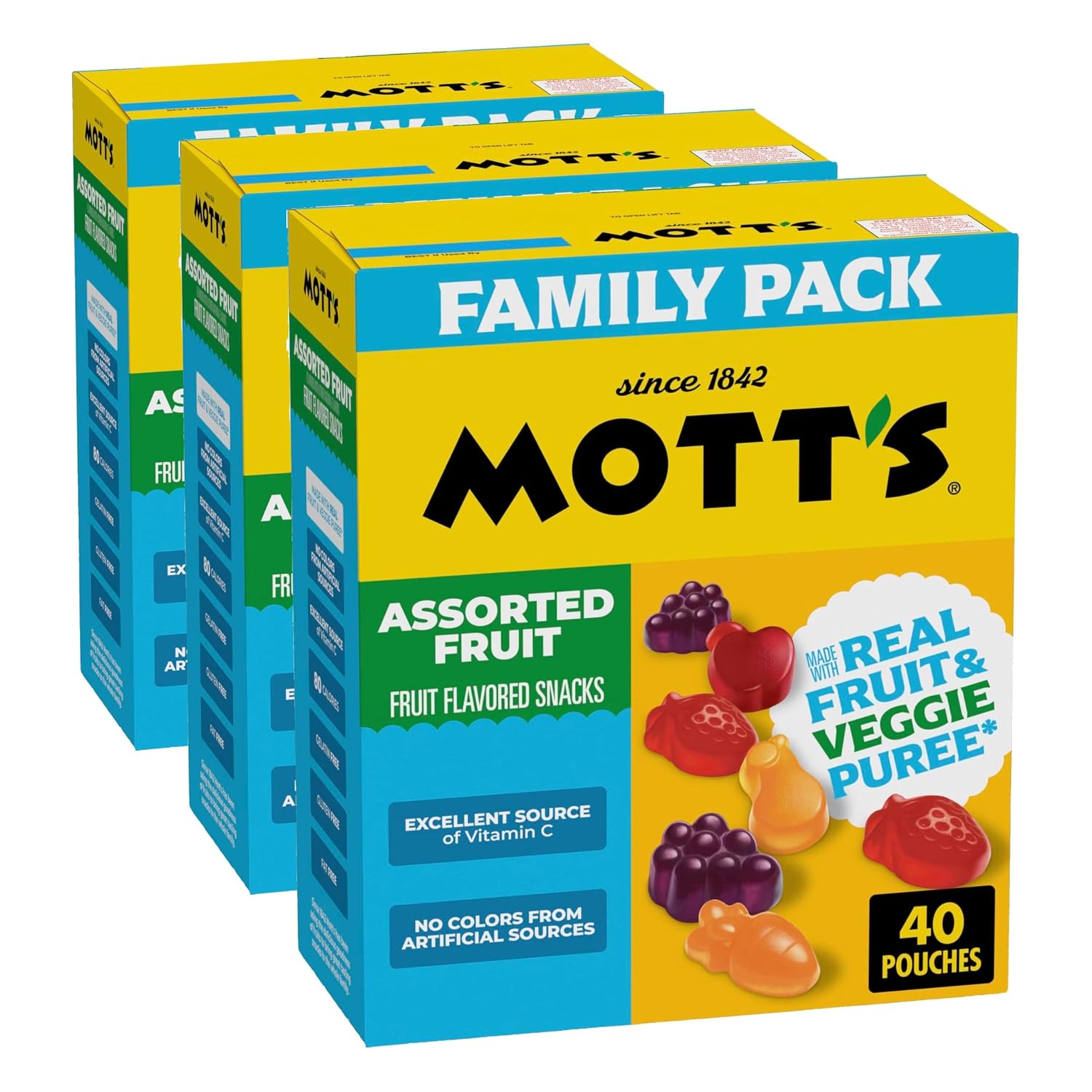 Mott's Fruit Flavored Snacks, Assorted Fruit, Pouches, 0.8 oz, 22 ct (Pack of 6)