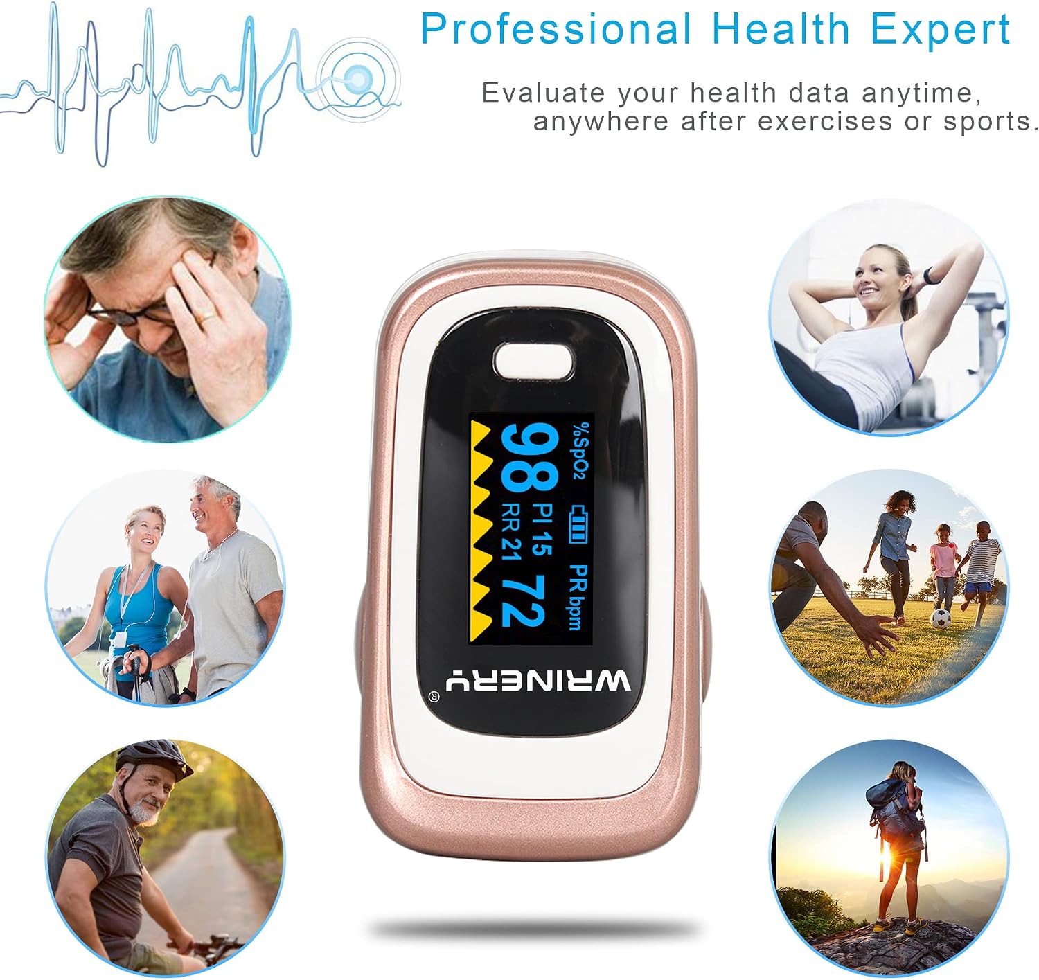 WRINERY Oxygen Saturation Monitor, Pulse Oximeter Fingertip, Oxygen Monitor, O2 Saturation Monitor, OLED Portable Oximetry with Batteries
