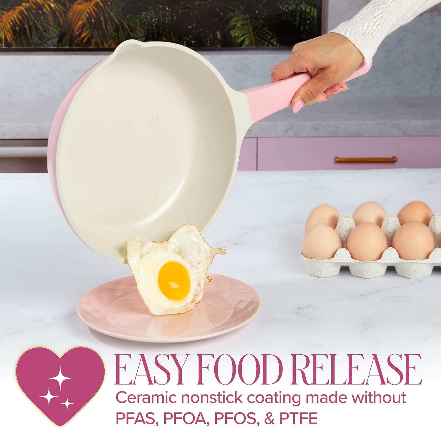 Paris Hilton Cast Aluminum Dutch Oven with Lid, Ceramic Nonstick Coating Made Without PFAS, PFOA, PFOS & PTFE, Heart Knob, 4.3-Quart, Pink