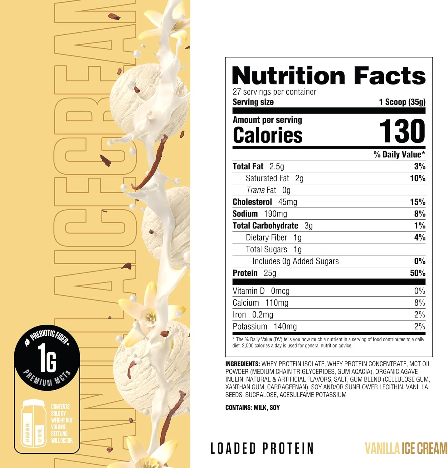 RYSE Loaded Protein Powder - Peanut Butter Cup - 25g Whey Protein Isolate & Concentrate with Prebiotic Fiber & MCTs - Low Carb, Low Sugar