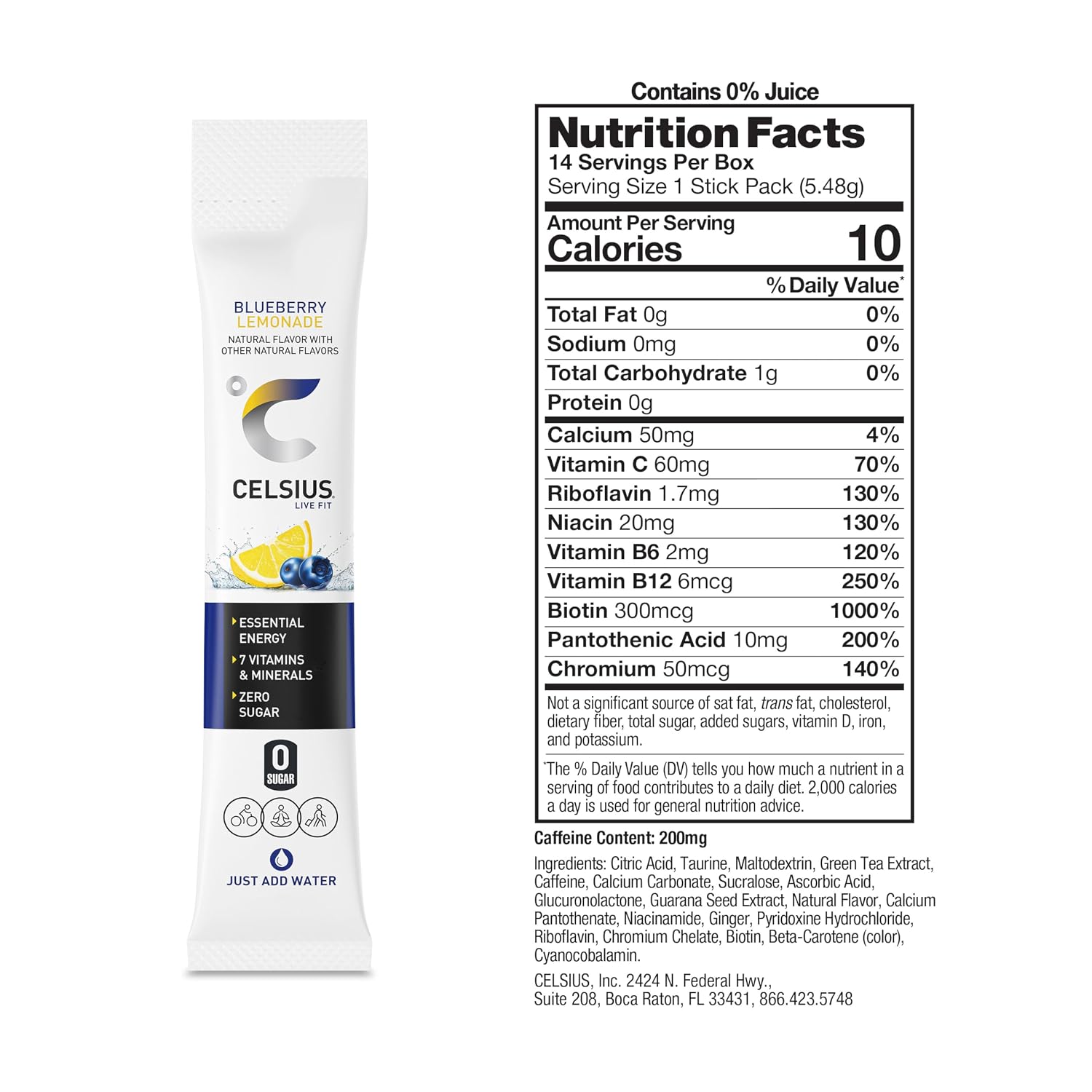 CELSIUS On-The-Go Powder Stick Packs, Zero Sugar (14 Sticks per Pack)