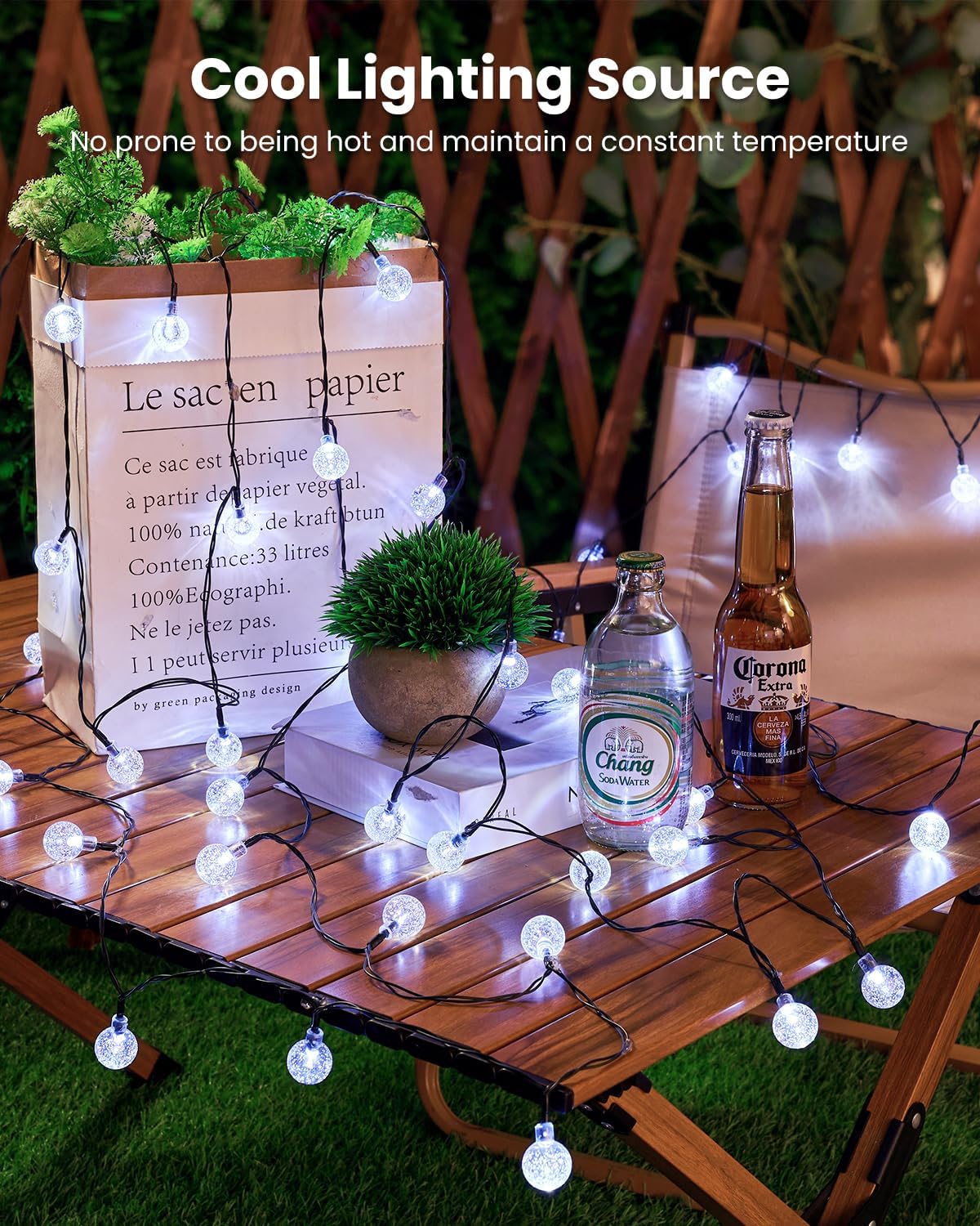 Brightown Solar String Lights Outdoor 60 Led 35.6 Feet Crystal Globe Lights with 8 Lighting Modes