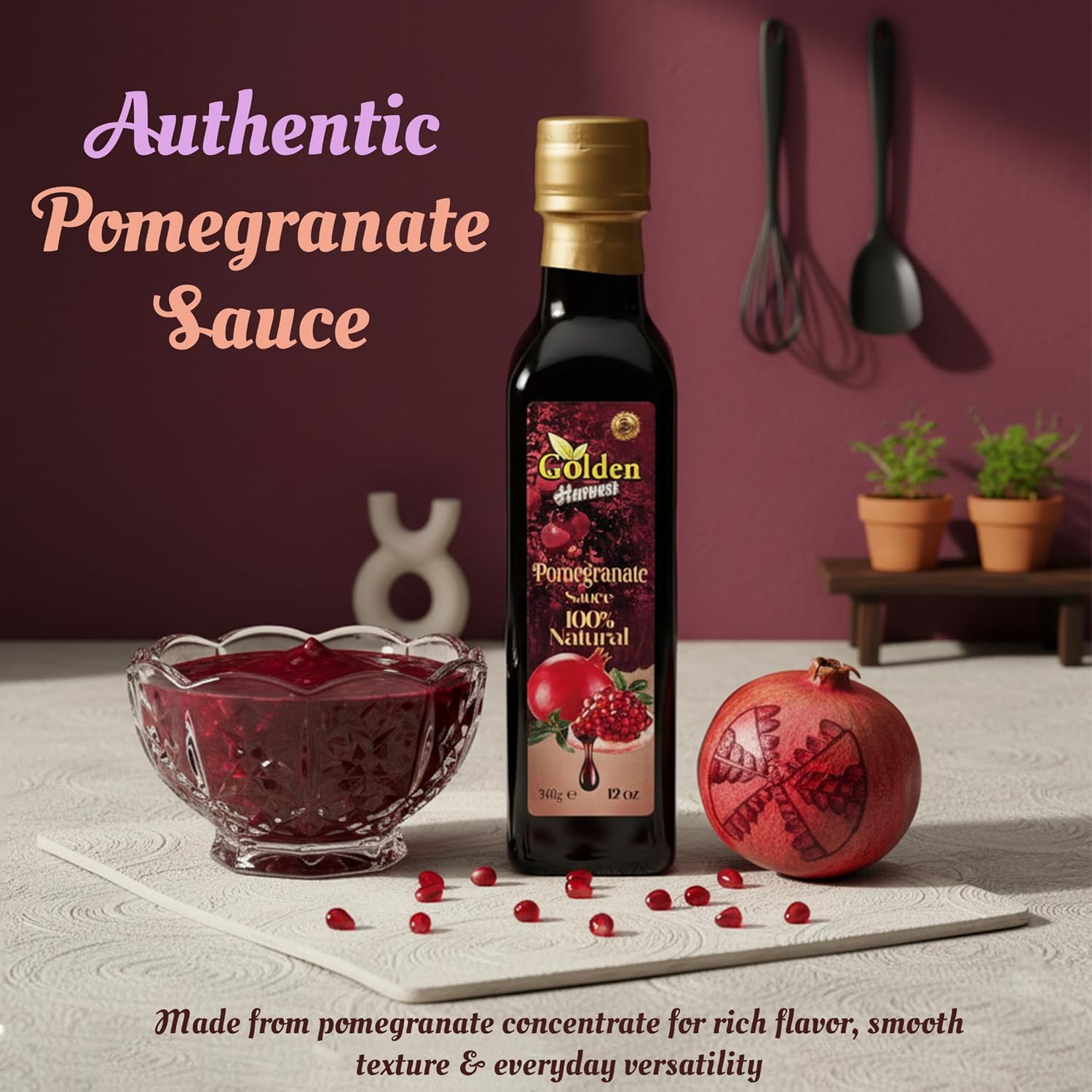 Golden Pomegranate Molasses, 10 fl oz, Non-GMO, Gluten Free, Sugar Free