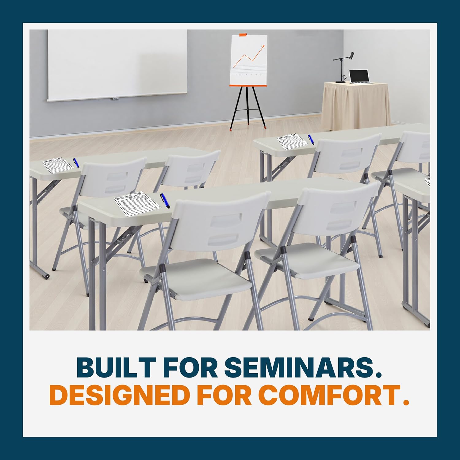 OEF Furnishings OEFBT-SEM1860 Commercial-Grade Premium Industrial Seminar Folding Table with Thick Blow-Molded Top and 16-Gauge Cantilever Steel