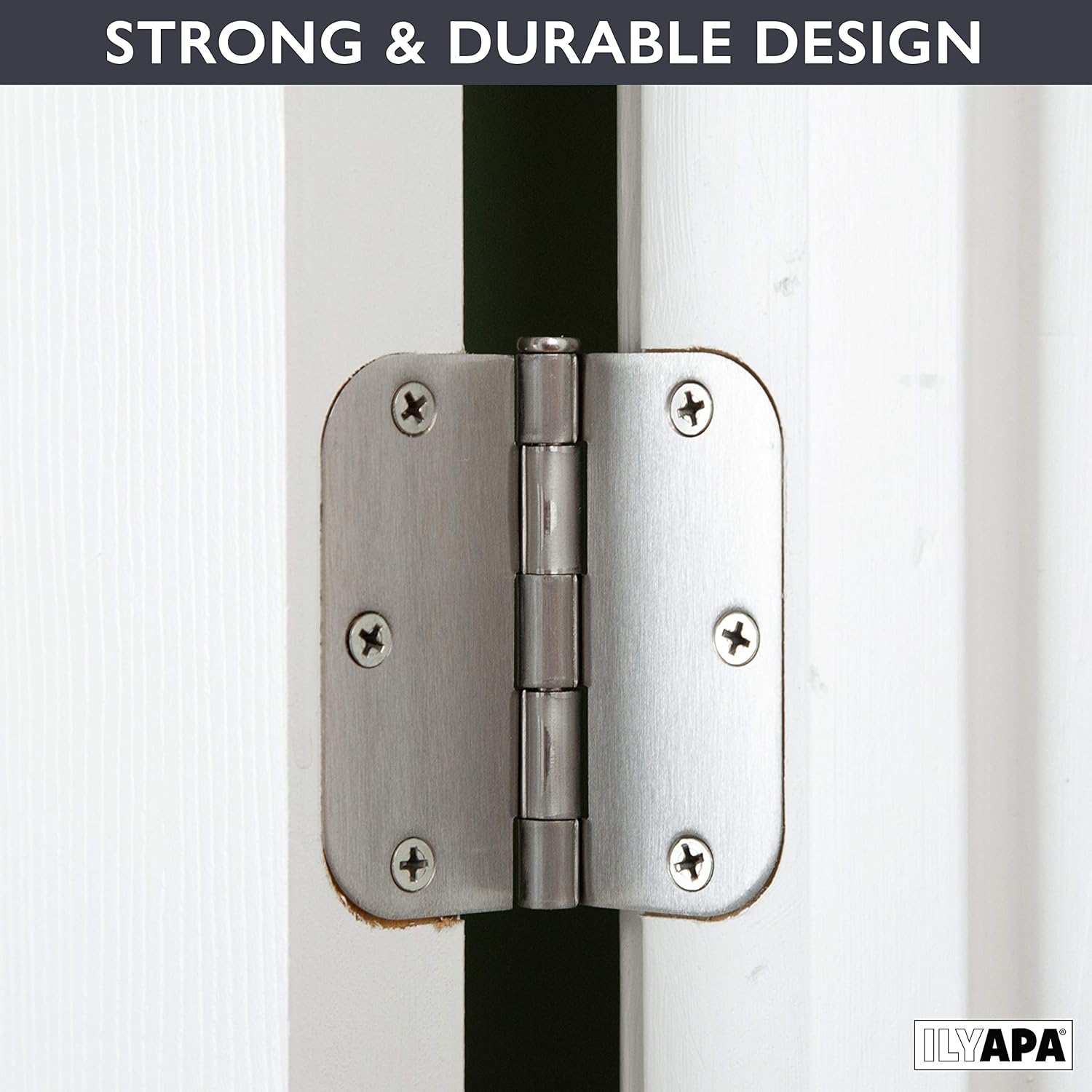 Ilyapa Door Hinges, 3.5x3.5 Inch - Satin Nickel, 18 Pack, Includes Mounting | 5/8 Inch Radius Corners, For Standard Interior Doors, Satin Nickel Finish, Screws