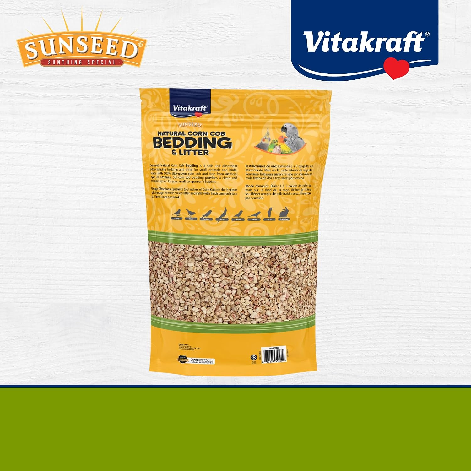 Sunseed Natural Corn Cob Bedding & Litter for Pet Birds and Small Animals – Made in USA – 350 Cubic Inches
