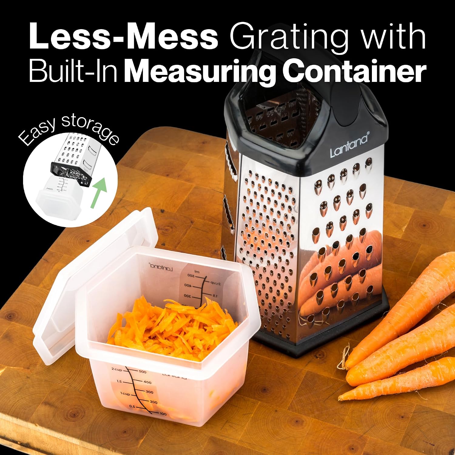Cheese Grater with Container, Handheld Shredder, Zester (6 in 1) | 6 grating functions, coarse, medium, fine, micro, slicer blades, non-slip base