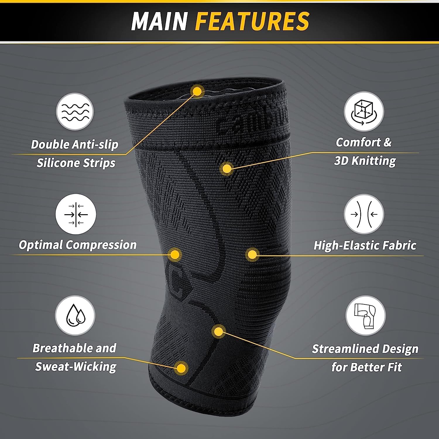 CAMBIVO 2 Pack Knee Braces for Women & Men, Knee Compression Sleeves for Knee Pain Relief, Knee Support with Non-Slip Silicone, Breathable, for Running, Workout, Weightlifting & Daily Use, Arthritis Support (Black, Medium)