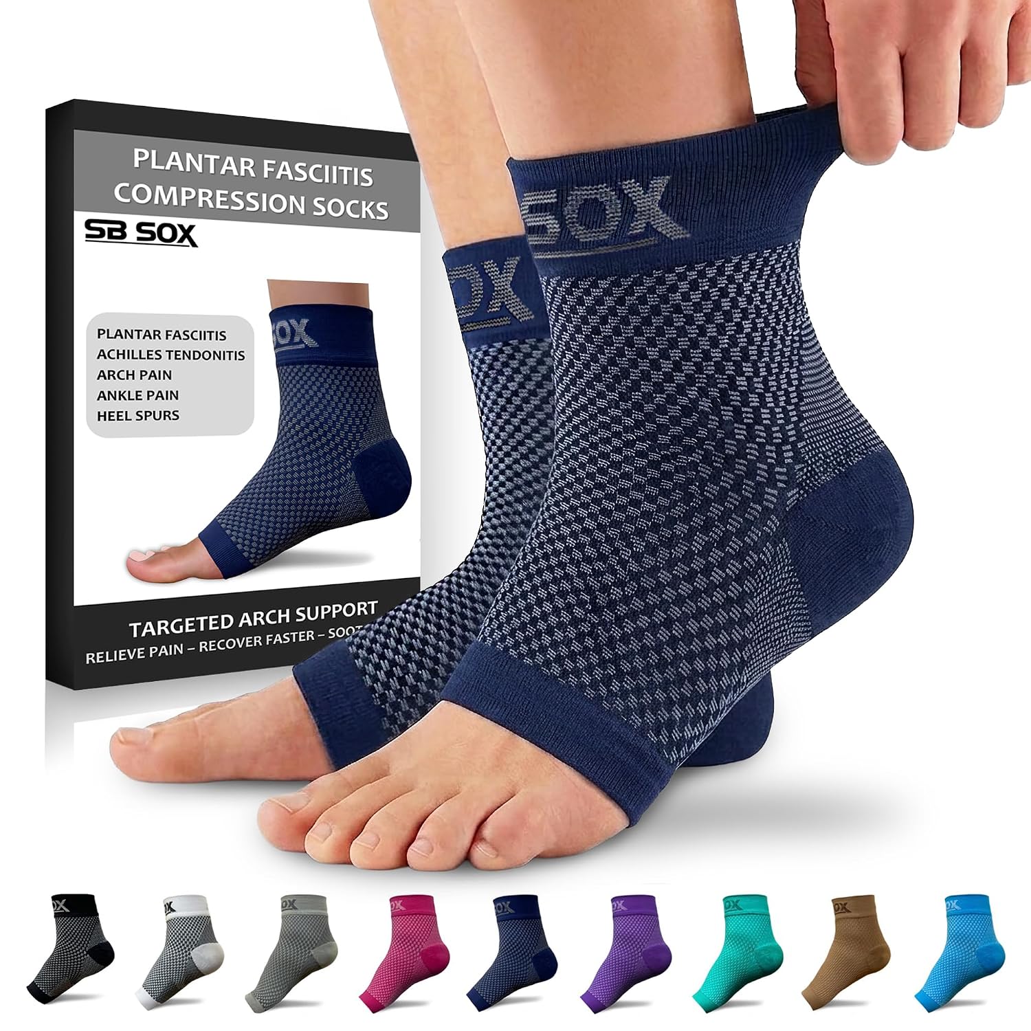 SB SOX Compression Socks for Plantar Fasciitis Relief (Gray, Medium) | Best Socks for Heel Pain Relief, Achilles Tendonitis & Foot Pain – Toeless Ankle Compression, All-Day Comfort