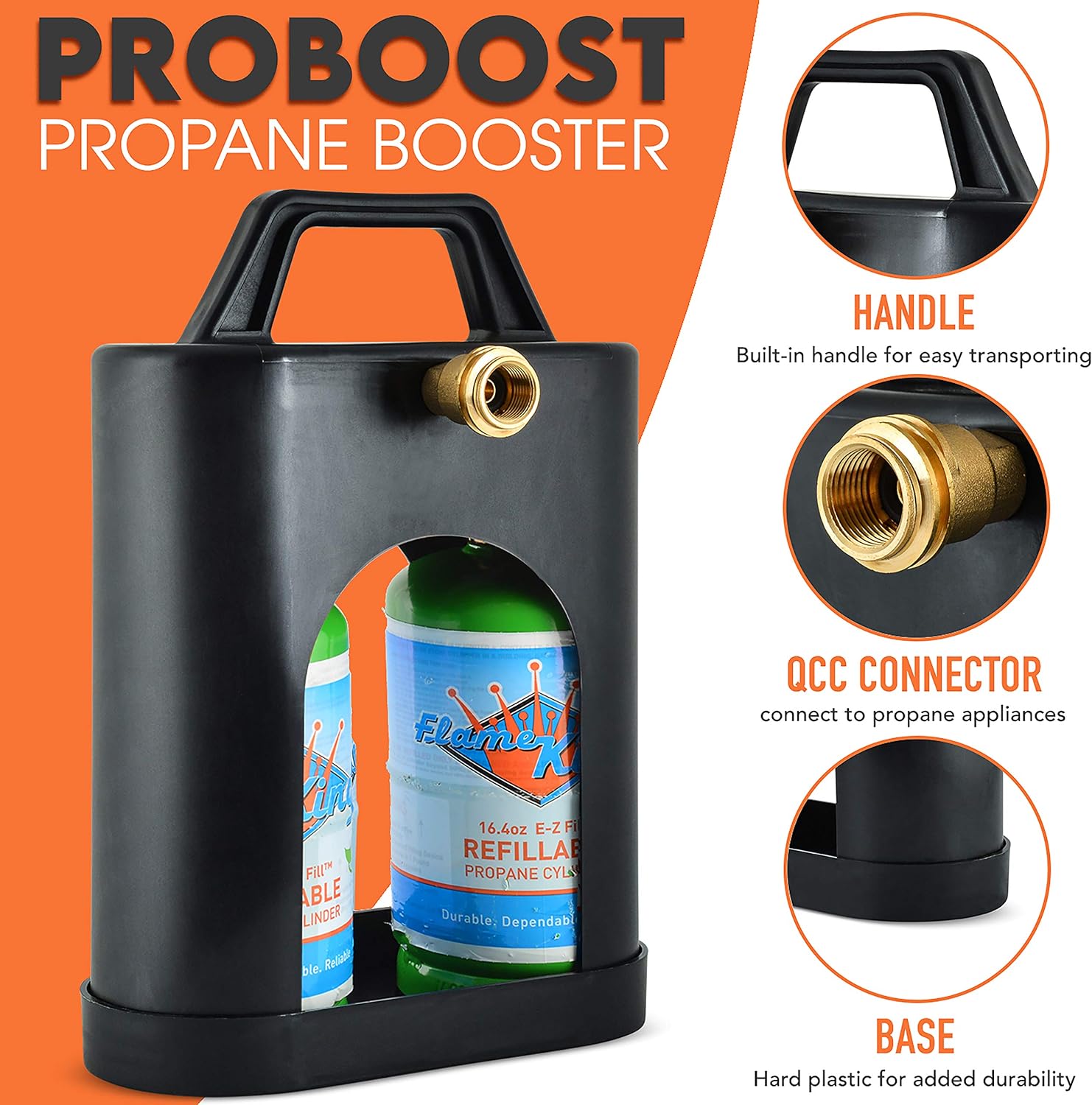 Flame King YSN1LBPB ProBoost Dual 1LB Propane Tank Carrier QCC Outlet, Black