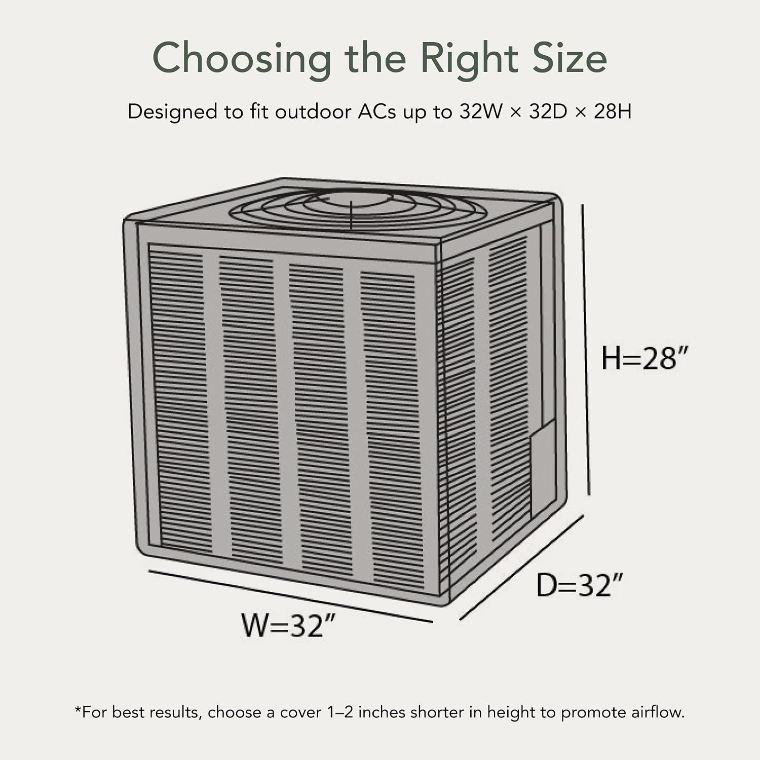 Covermates Classic Heavy-Duty Air Conditioner Cover - Durable All-Weather Protection for Outdoor Central AC Units - Water-Resistant 12-Gauge Vinyl Shell, 26W x 26D x 32H, Green