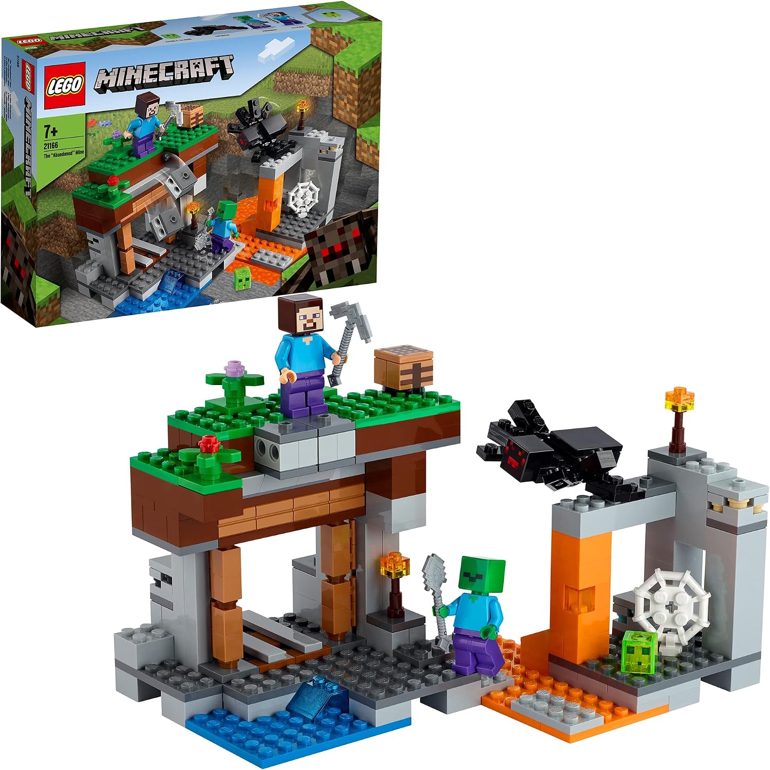 Lego Minecraft The Abandoned Mine Building Toy, Zombie Cave with Slime, Steve & Spider Figures, Gift idea for Kids, Boys and Girls Age 7 Plus 21166