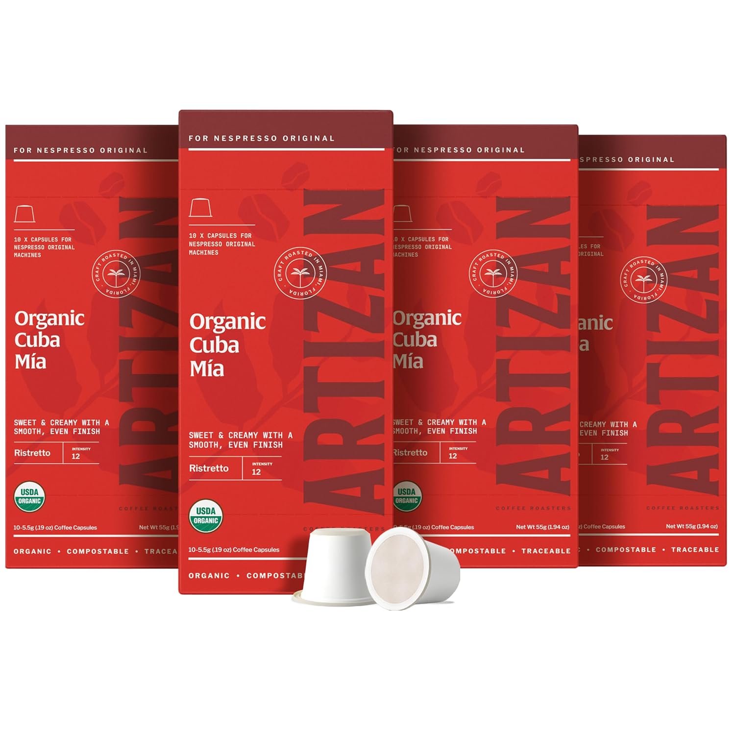 Artizan Coffee USDA Organic Espresso Coffee Capsules For Nespresso Original | Signature Blend Variety | 40 Compatible Compostable Pods
