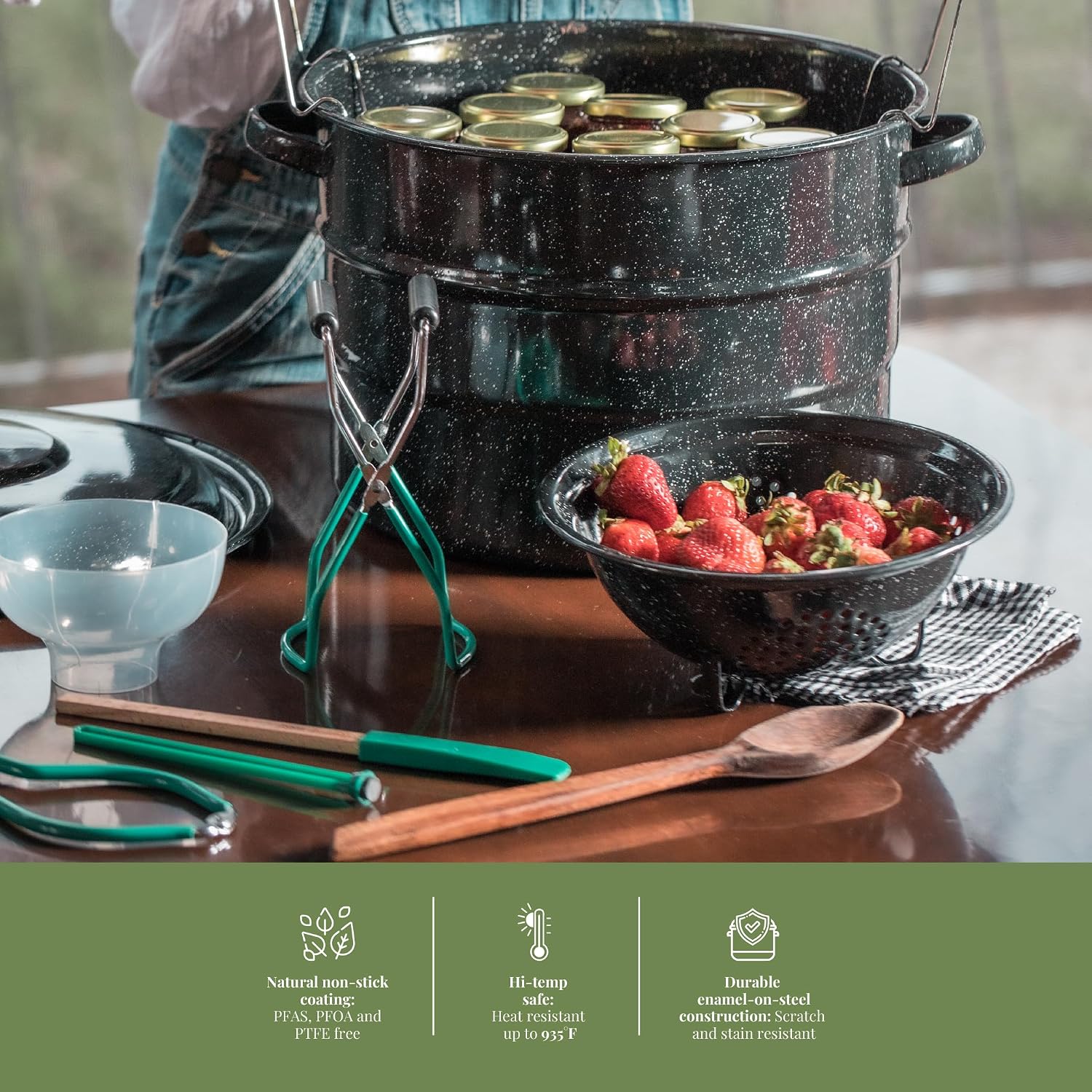 Granite Ware 8 Piece Enamelware Water bath canning Pot with Canning kit and Rack. Canning Supplies Starter Kit
