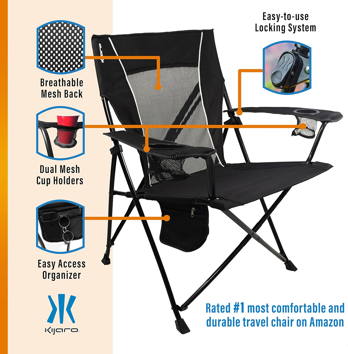 Kijaro Dual Lock Portable Camping Chairs - Enjoy the Outdoors with a Versatile Folding Chair for Sports, Lawn - Dual Lock Feature Locks Position – Hanami Pink
