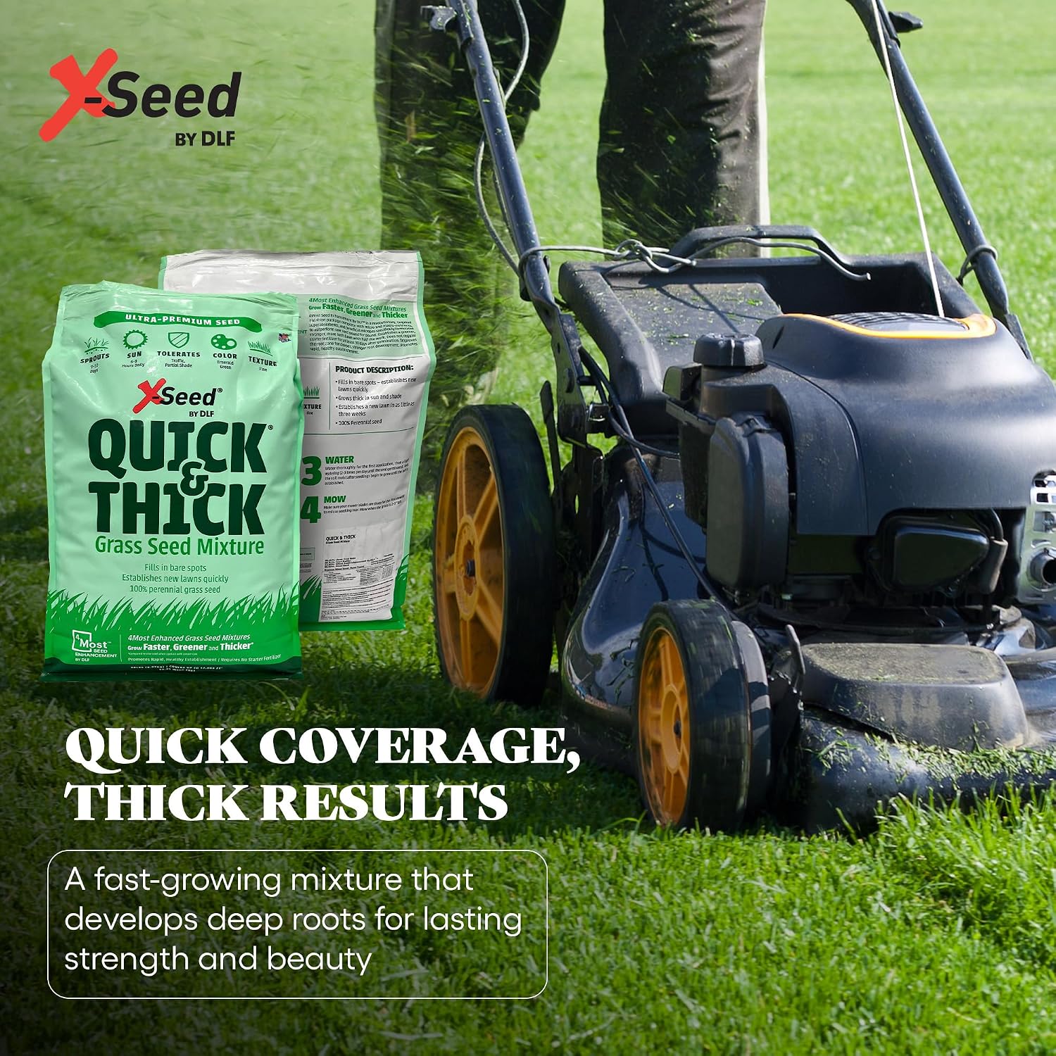 X-Seed Ultra Premium Quick and Thick Lawn Seed Mixture – Rapid Germination for Any Lawn, Dense Coverage in Sun to Shade, High-Traffic Areas, Fescue, Kentucky Blue, & Perennial Ryegrass Blend, 3lb Bag
