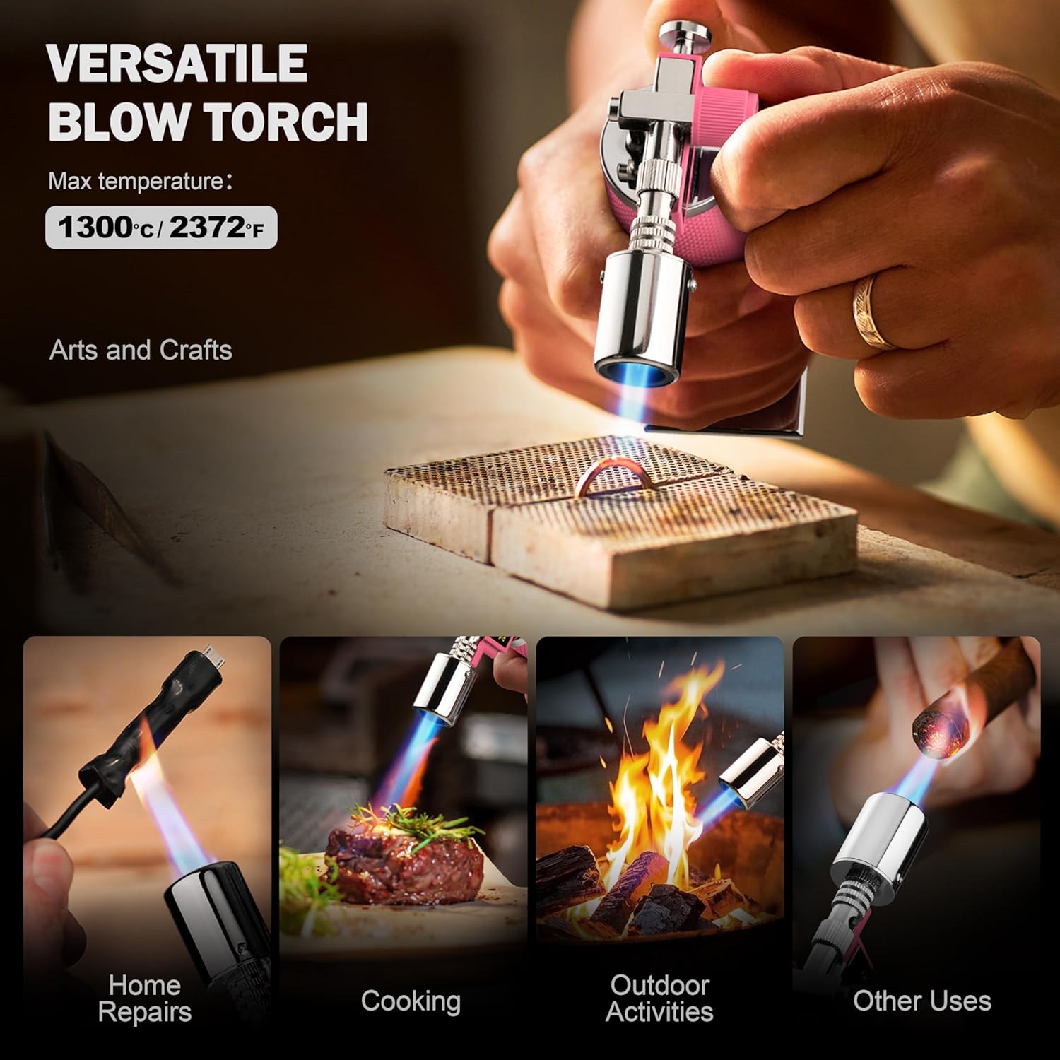 RAVS Butane Torch Lighter, Premium Metal Kitchen Torch with Adjustable Flame & Safety Buckle, Refillable Creme Brulee Torch for Baking, BBQ, DIY