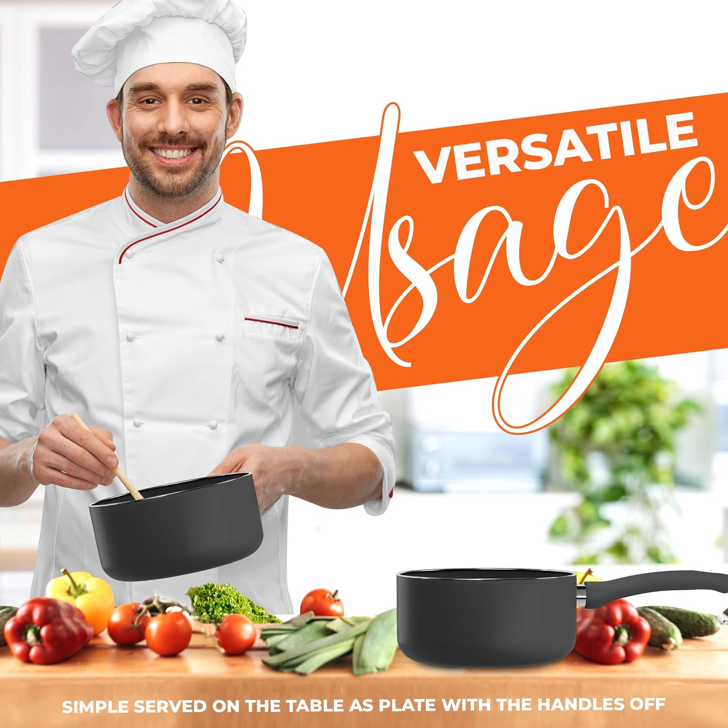 Utopia Kitchen Saucepan 2 QT Detachable Handle with Lid Grey Black | Glass Lid, Multipurpose Use, Home Kitchen and Restaurant, Nonstick Coating, Durable